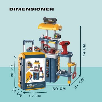 Coemo Spielwerkzeug, (46-tlg), Kinder Werkbank mit vielen Zubehörteilen: Werkzeug, Bauteile, Sticker