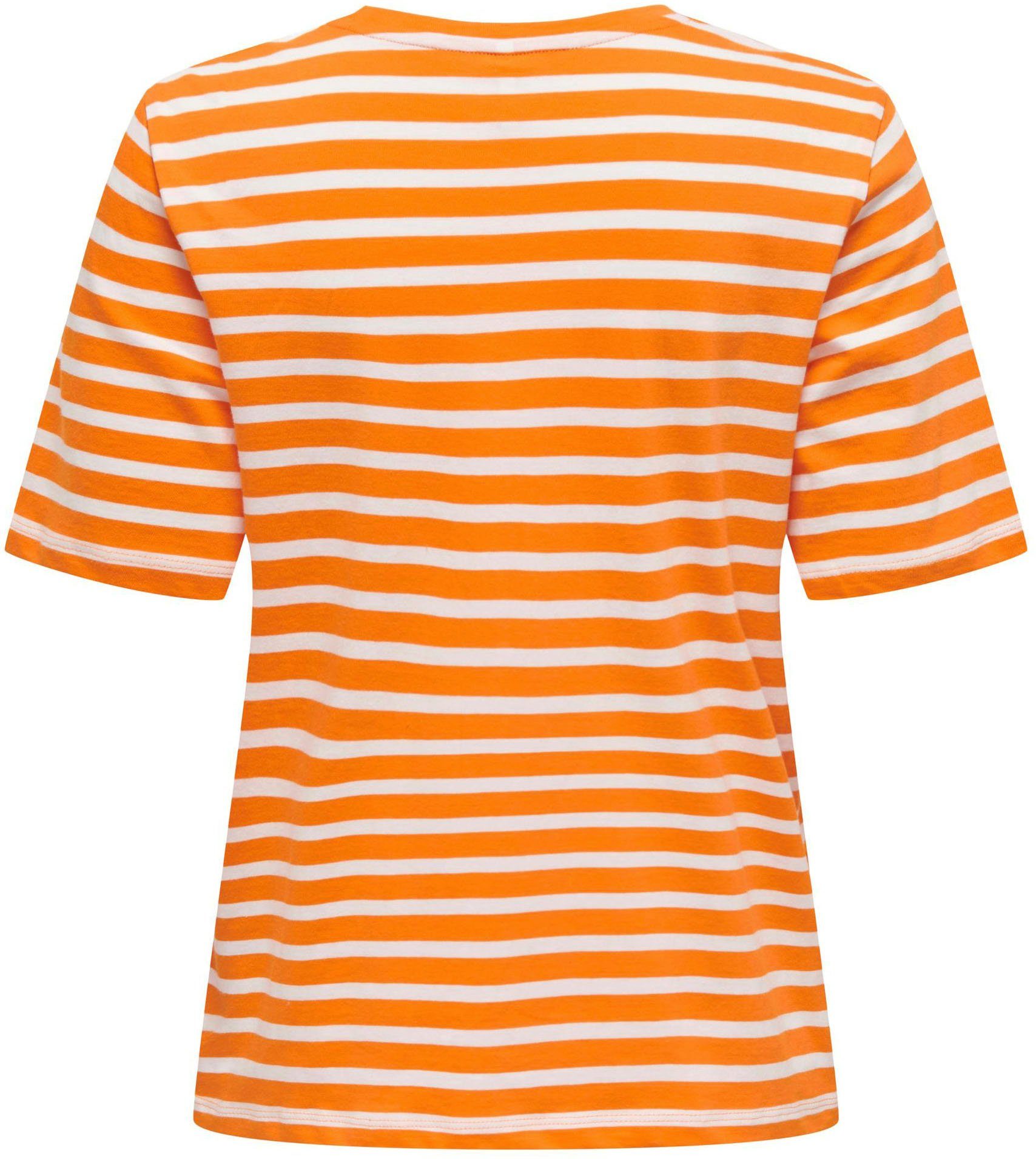 ONLY Kurzarmshirt ONLMAY S/S O-NECK Peel REG Stripes BOX JRS Orange TOP