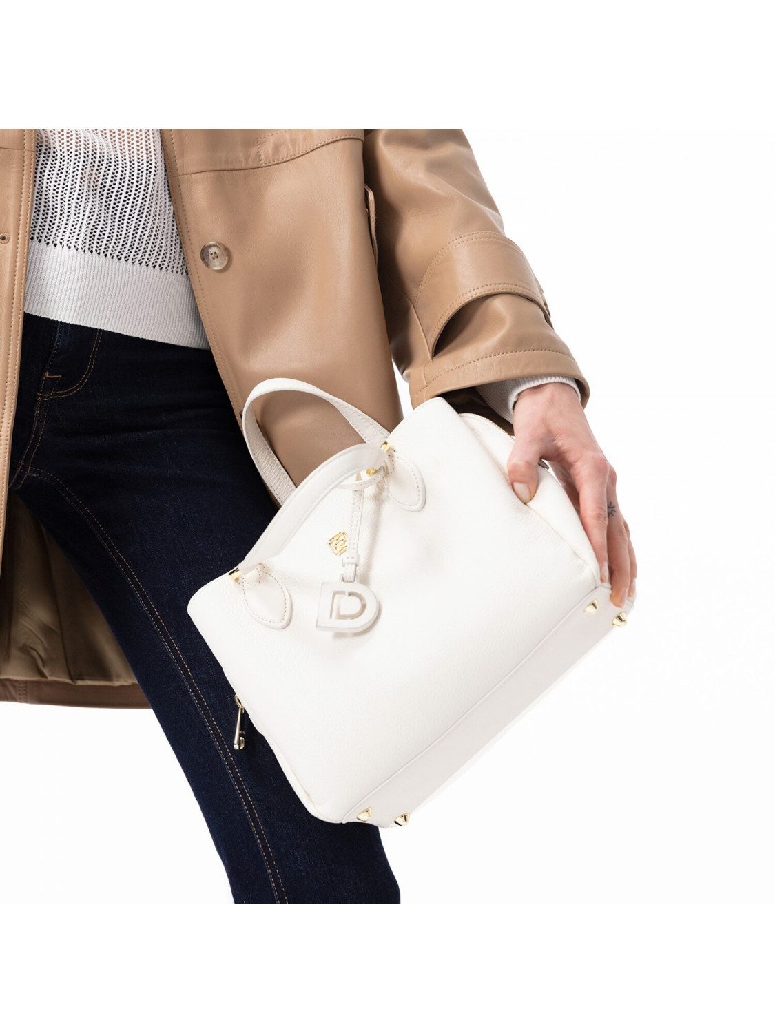 Desa Handtasche Desa Damen-Umhängetasche aus Leder und Wildleder – Reißverschluss