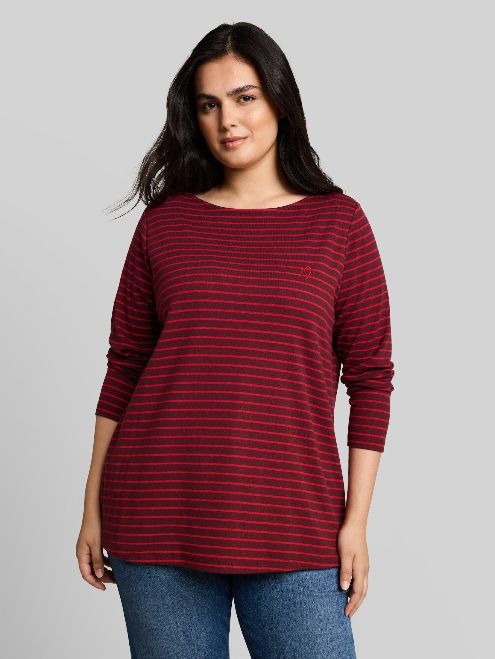 TOM TAILOR PLUS Langarmshirt T-Shirt (im Einserpack) Plus Size - Langarmshirt mit Streifenmuster