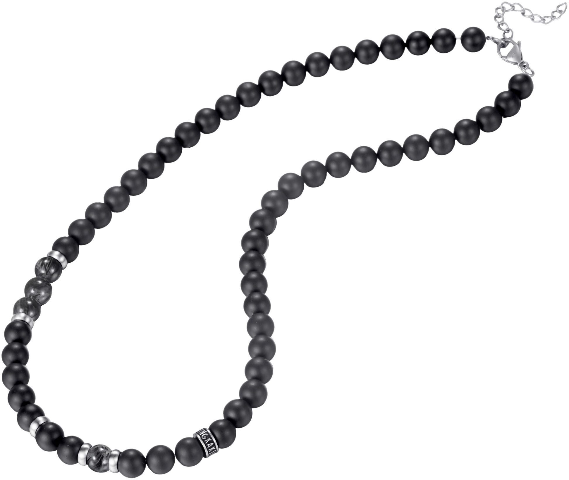 Kingka Perlenkette Schmuck Geschenk Edelstahl Halsschmuck Halskette, mit Obsidian - mit Muschelperle