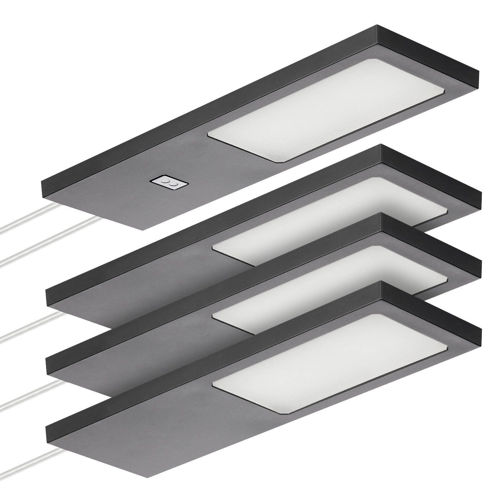 SO-TECH® LED Unterbauleuchte LED Möbelleuchte GIULIA II, stufenlos dimmbar, LED fest integriert, Warmweiß, 4er Set warmweiß mit/ohne Sensor inkl. 33W Trafo, schwarz
