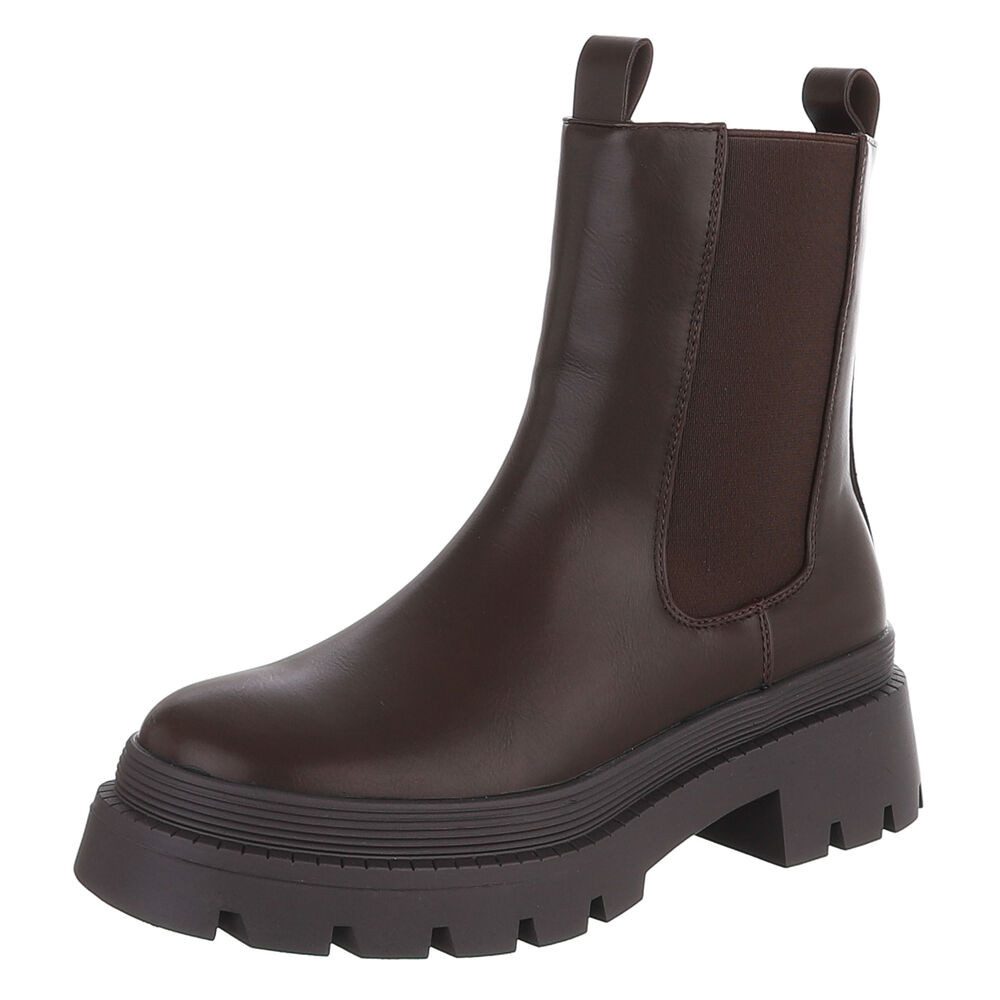 Ital-Design Damen Chelsea Boot mit Plateauprofil und Blockabsatz Plateaustiefelette (92125262) Blockabsatz Stiefeletten in Braun