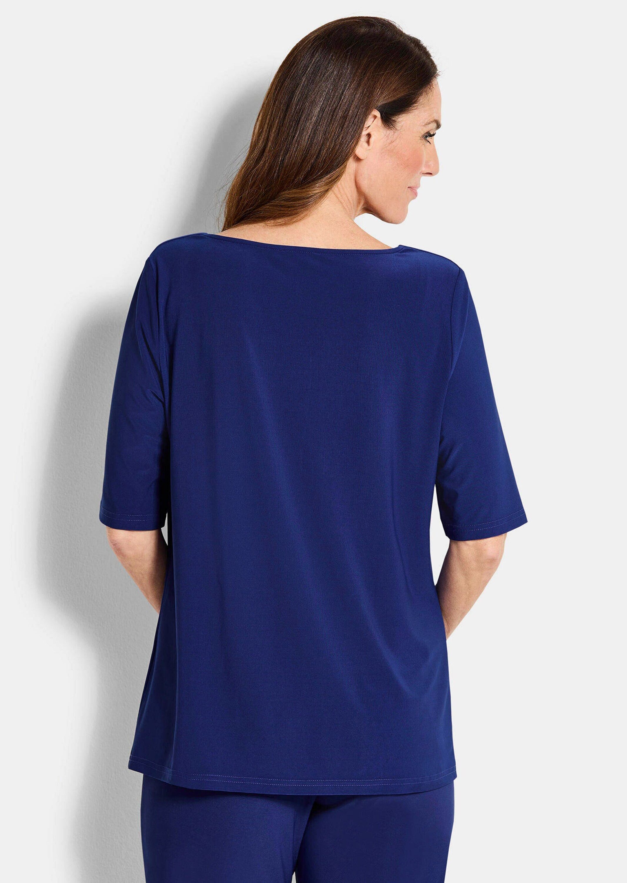 GOLDNER Print-Shirt Jerseyshirt mit Glitzersteinen Blusenshirt mit Wasserfallausschnitt und Halbarm