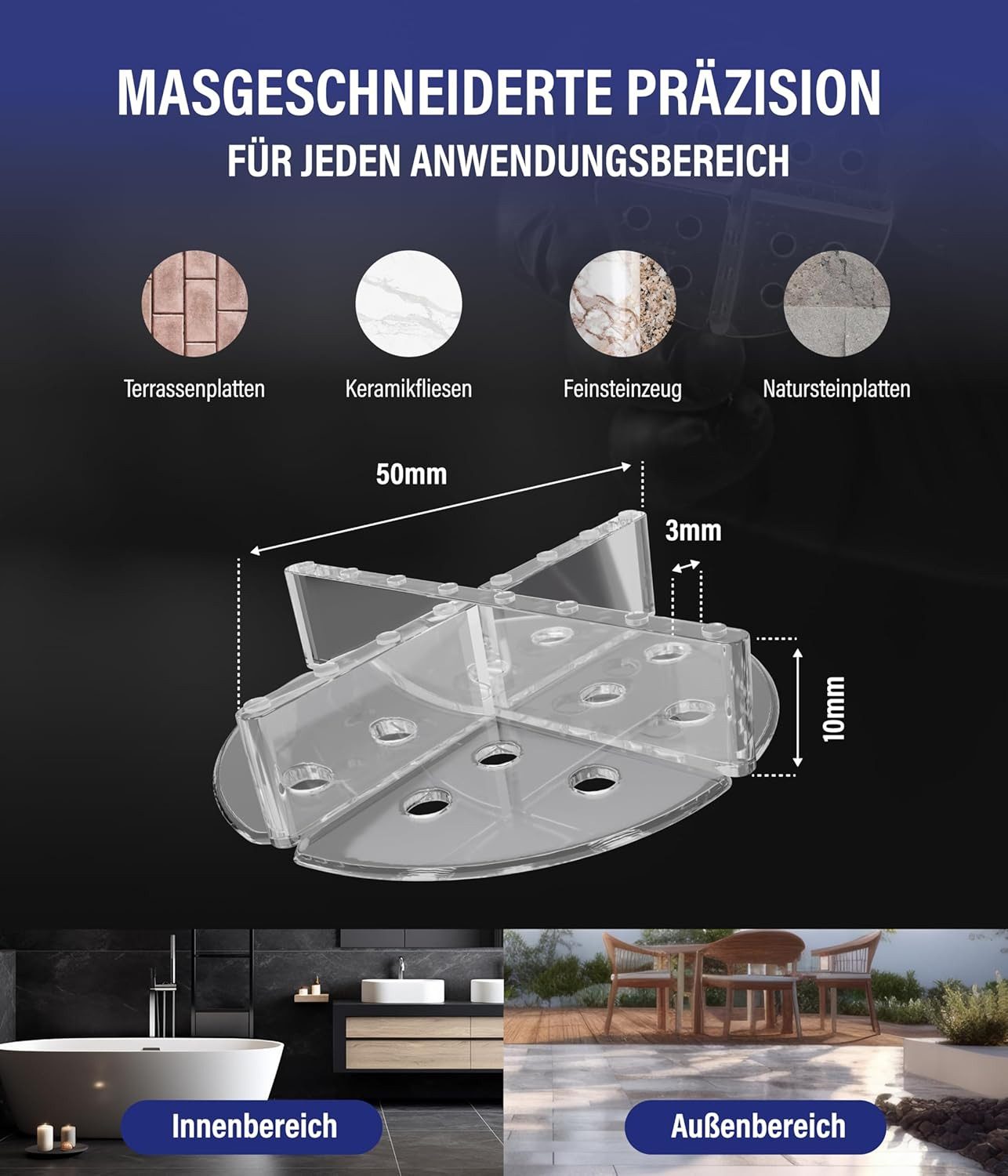 Karl Dahm Abstandshalter Karl Dahm Tellerfugenkreuze 3 mm, transparent I Fugenkreuze mit Teller (100-St)