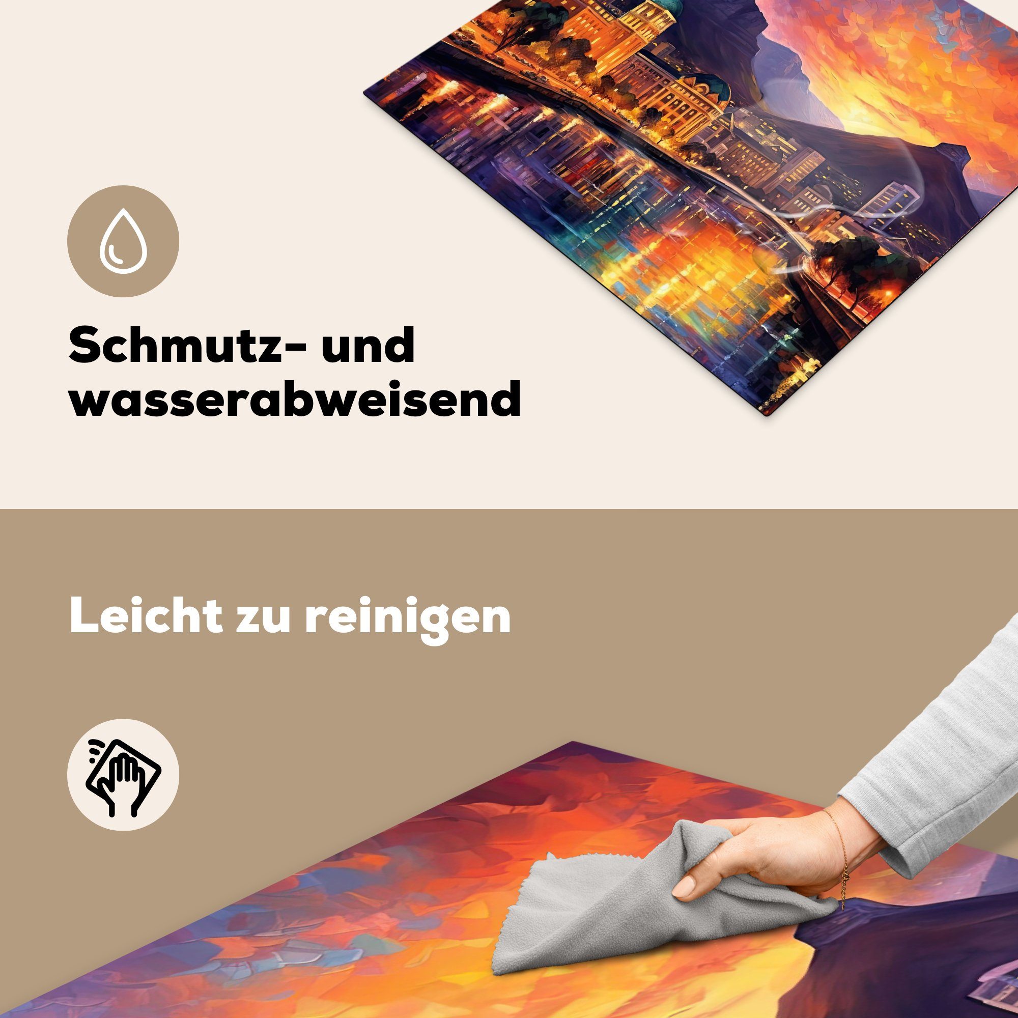 MuchoWow Herdblende-/Abdeckplatte Kapstadt nutzbar, Mobile Sonnenuntergang Arbeitsfläche Ceranfeldabdeckung Vinyl, - cm, - 60x52 tlg), Stadt - - Kunst, (1 Architektur