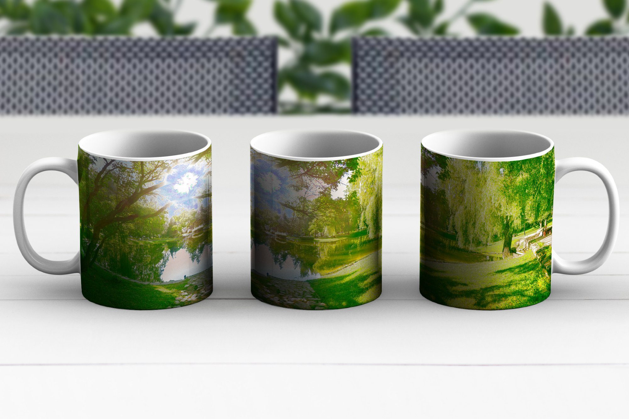 Keramik, Kaffeetassen, Teetasse, - Tasse Geschenk Bäume Becher, MuchoWow See Natur, - Gras - - Sonne Teetasse,