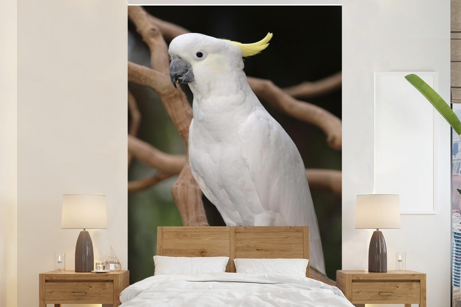 MuchoWow Fototapete Weißer Kakadu mit gelbem Kamm in einem Baum, Matt, bedruckt, (3 St), Wallpaper für Wohnzimmer, Schlafzimmer, Kinderzimmer, Vinyl Tapete