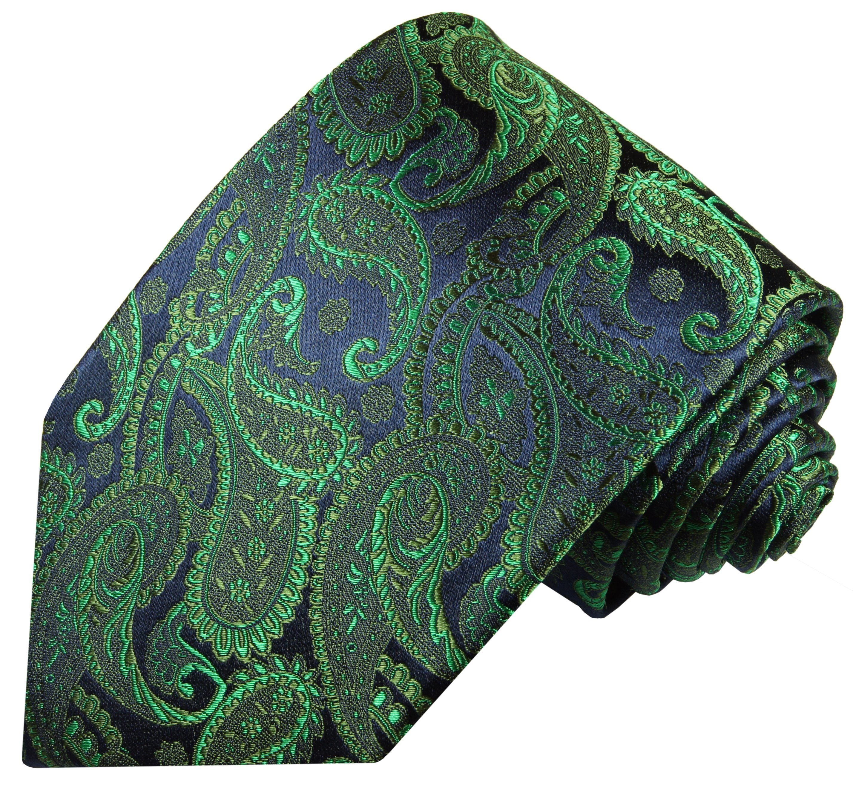 brokat 510 Seide Einstecktuch) Krawatte (Set, (8cm), 100% Malone Krawatte Breit smaragd Paul Seidenkrawatte 2-St., Tuch modern mit mit grün Herren paisley