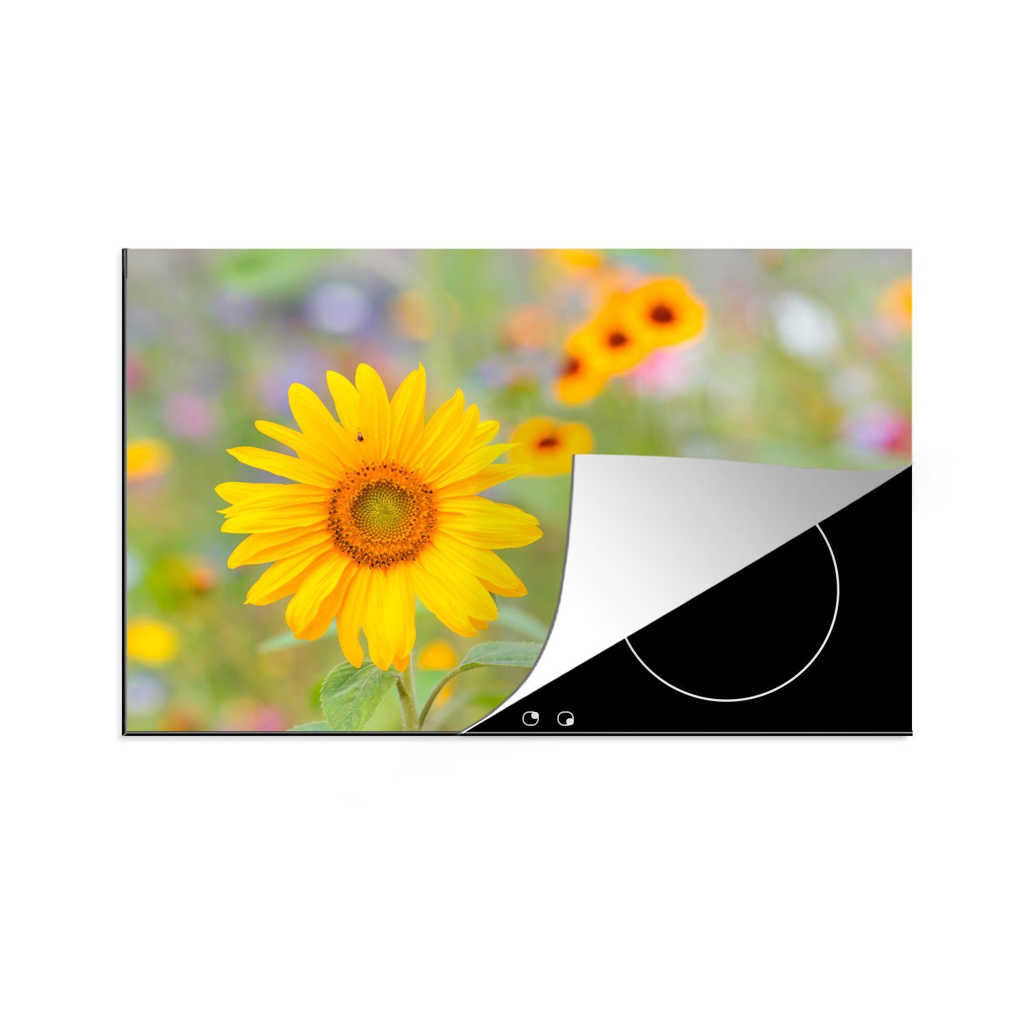 MuchoWow Herdblende-/Abdeckplatte Blumen - Sonnenblume - Gelb, Vinyl, (1 tlg), 81x52 cm, Induktionskochfeld Schutz für die küche, Ceranfeldabdeckung