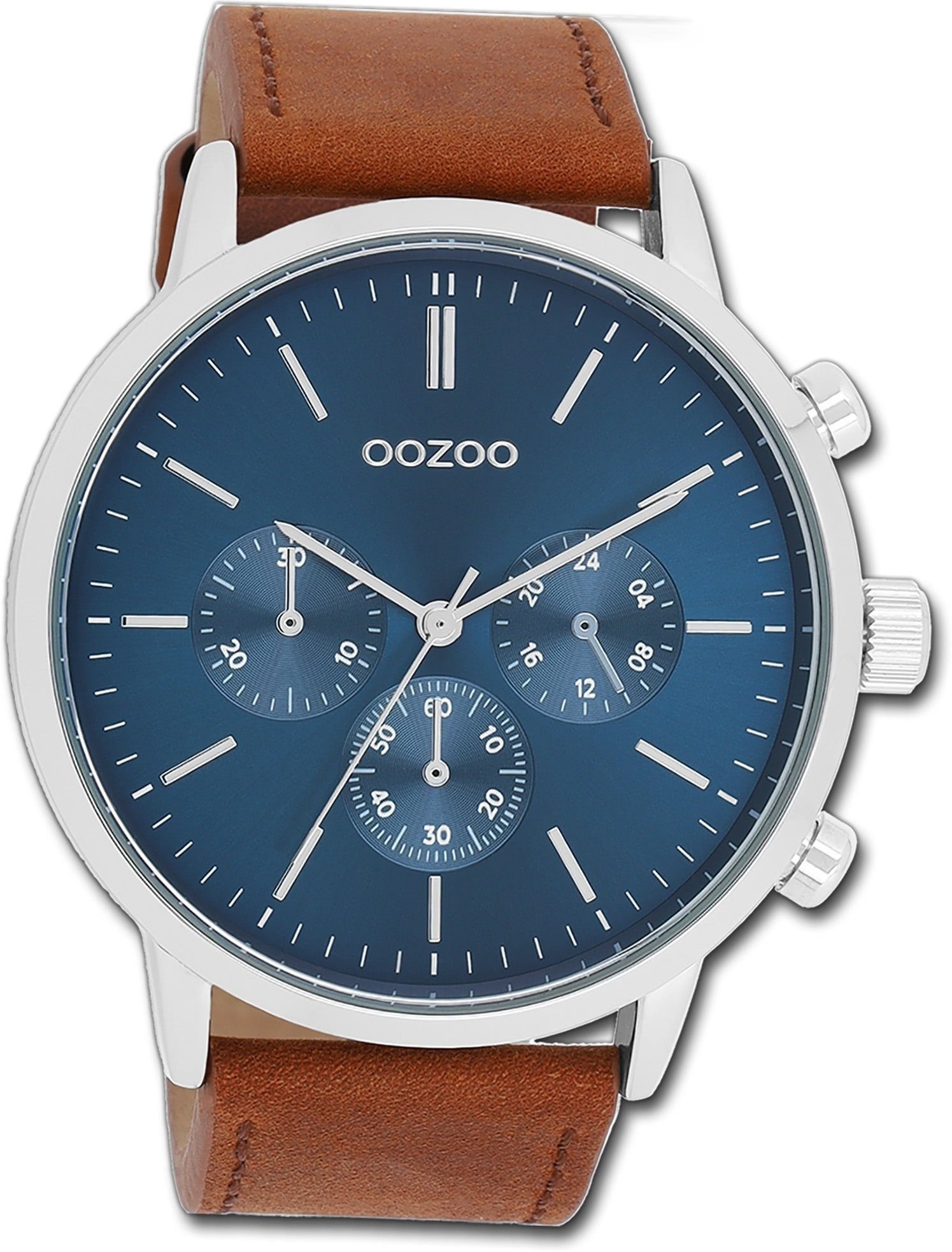 Herrenuhr groß braun, Armbanduhr rundes Oozoo Gehäuse, Timepieces, 50mm) OOZOO extra Herren Lederarmband Quarzuhr (ca.
