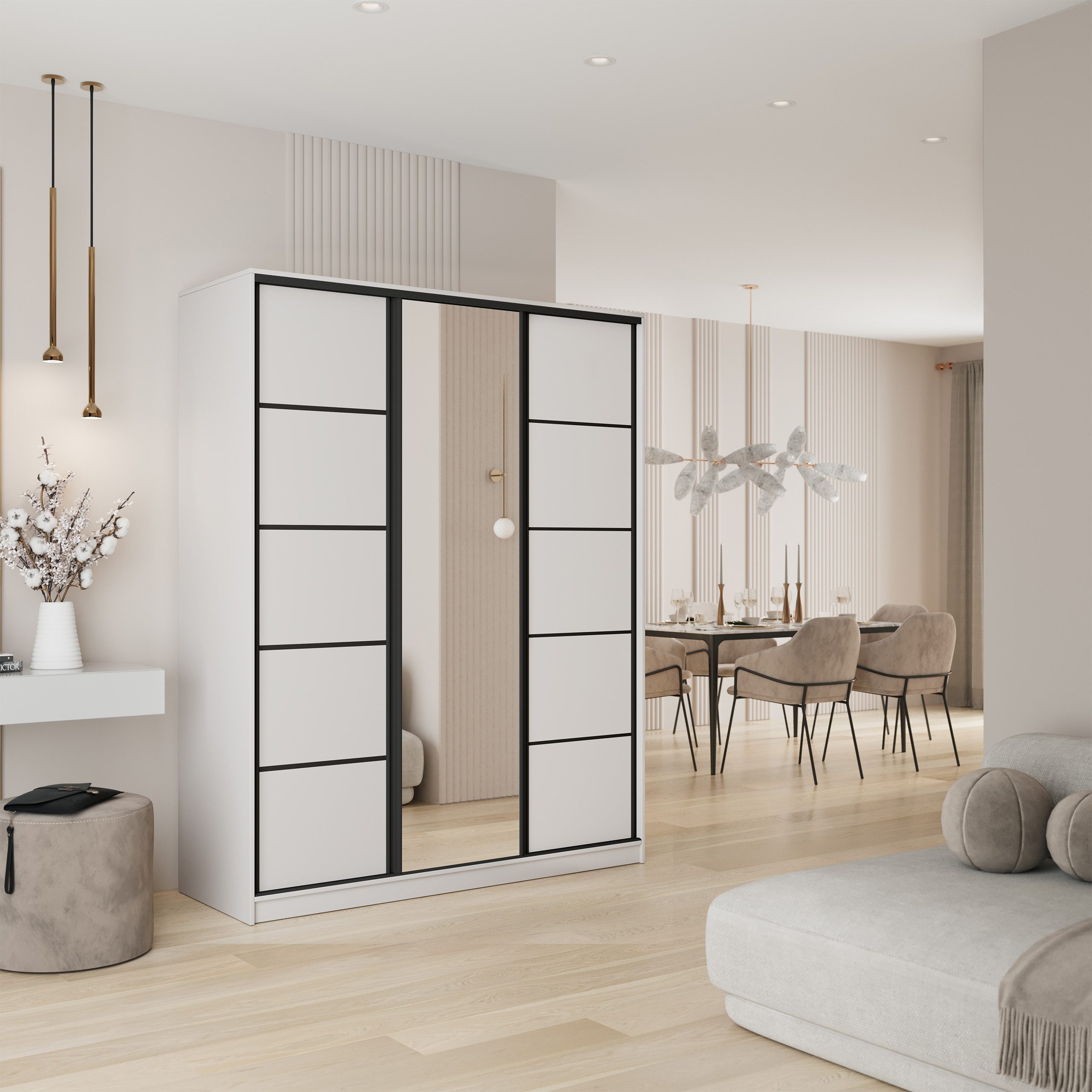 Masseno Schwebetürenschrank PINA Kleiderschrank mit Spiegel und Schubladen günstig online kaufen