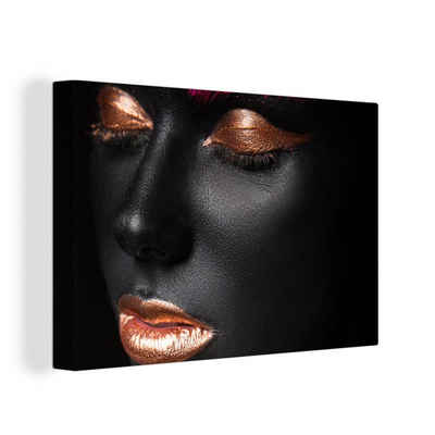 OneMillionCanvasses® Leinwandbild Frau - Schwarz - Gold, (1 St), Wandbild für alle Wohnbereiche, Gemälde, XXL, großes, 120x80 cm