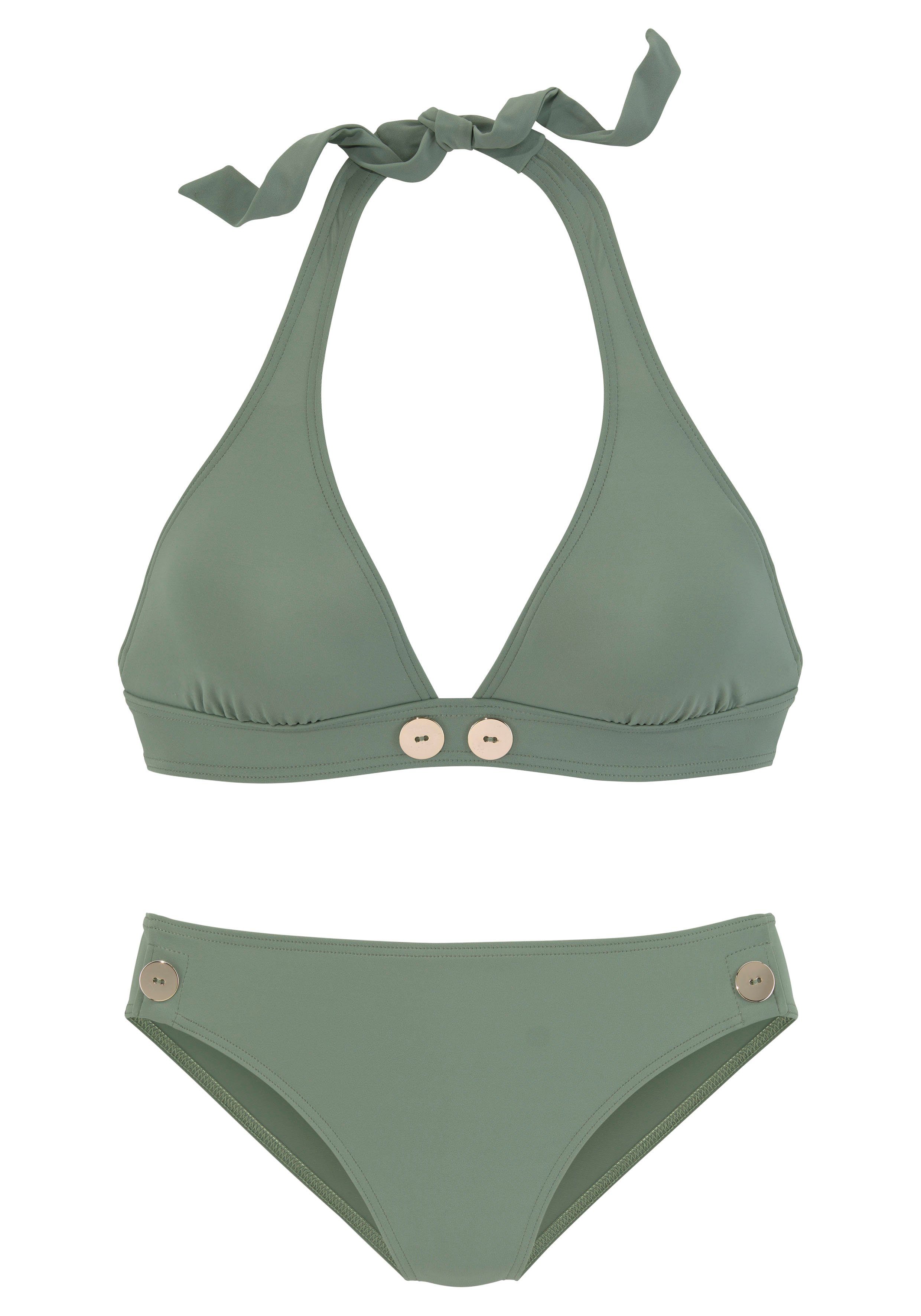 Triangel-Bikini Zierknöpfen mit oliv Vivance goldfarbenen