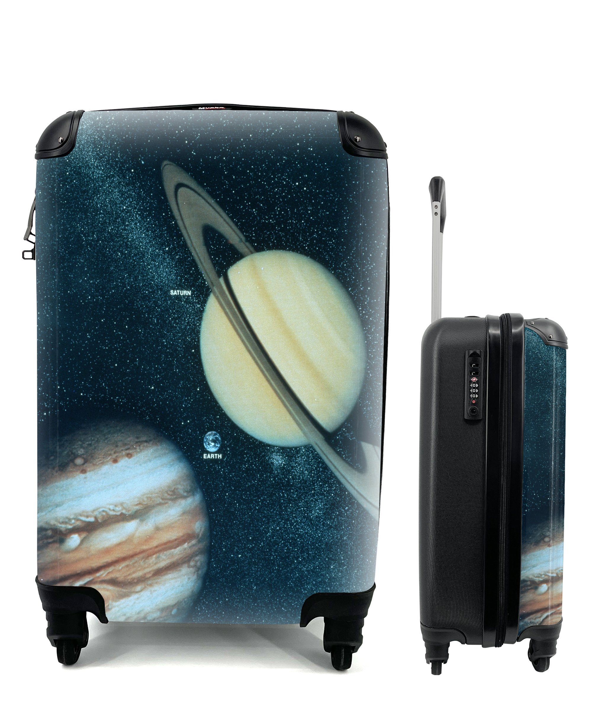 MuchoWow Handgepäckkoffer Saturn und Jupiter, 4 Rollen, Reisetasche mit rollen, Handgepäck für Ferien, Trolley, Reisekoffer