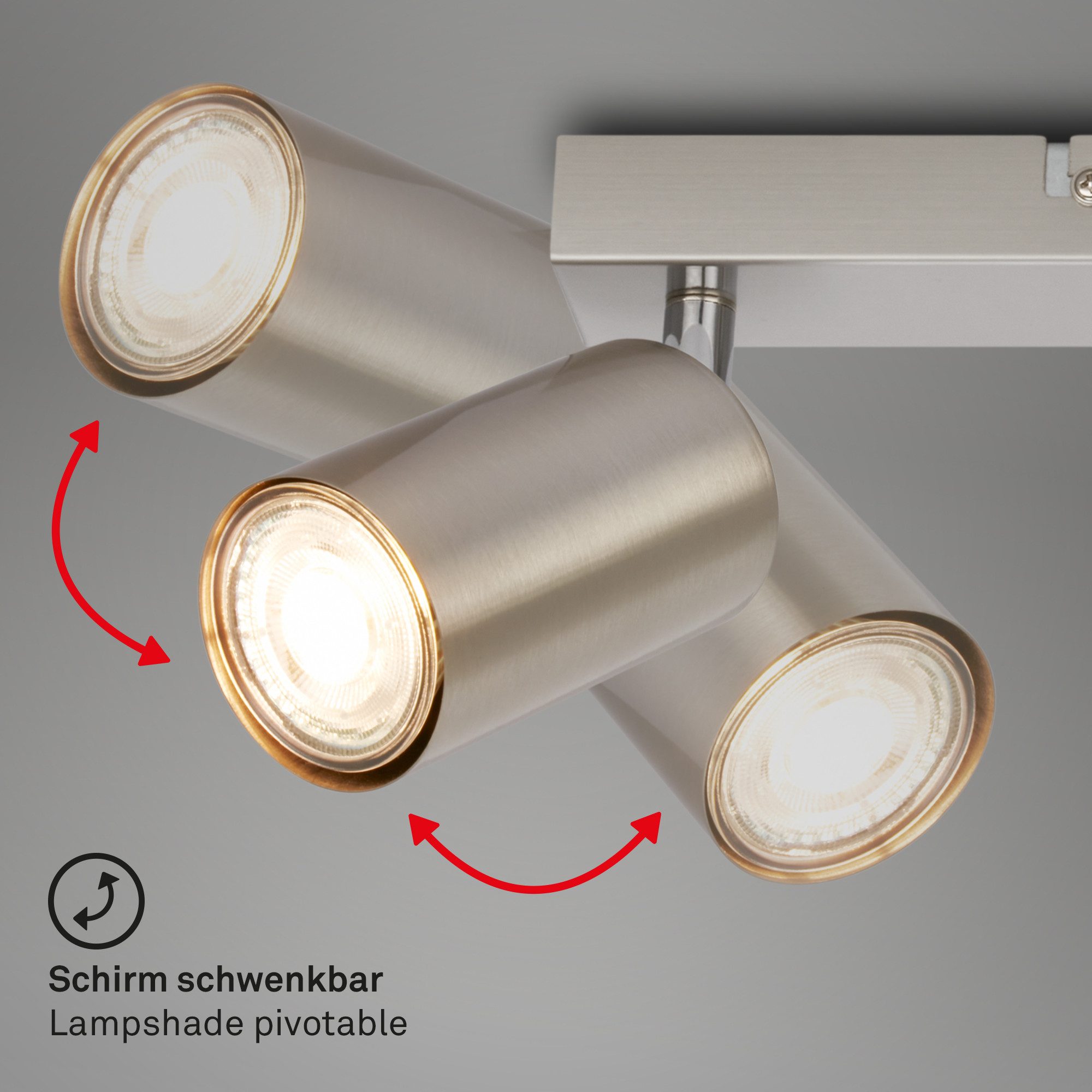Briloner Leuchten Deckenleuchte LED Wandlampe Deckenlampe innen Schlafzimmer Wohnzimmer GU10, 3-flammig, ohne Leuchtmittel, Abhängig vom Leuchtmittel - Warmweiß / Neutralweiß / Kaltweiß, Wandlampe Innen 80 x 15,5 cm Silberfarbig max. 9W GU10 Kinderzimmer