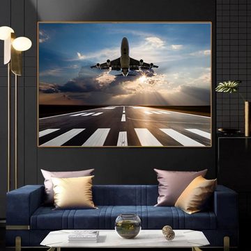 TPFLiving Kunstdruck (OHNE RAHMEN) Poster - Leinwand - Wandbild, Vintage Flugzeug-Sonnenuntergang-Himmel-Leinwandgemälde (Leinwandbild XXL), Farben: Orange, Blau, Weiß, Schwarz, Rot, Gelb -Größe: 20x30cm