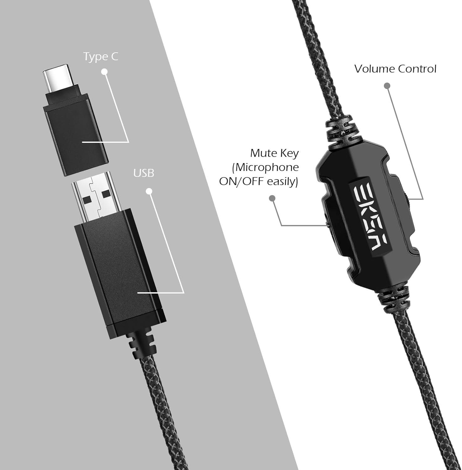 pc Gaming-Headset für (Gaming kabel EKSA konsole) gaming USB Headset PC beleuchtung mit mit Usb Nosie Cancelling, headset für Headset, kopfhörer Mikrofon,