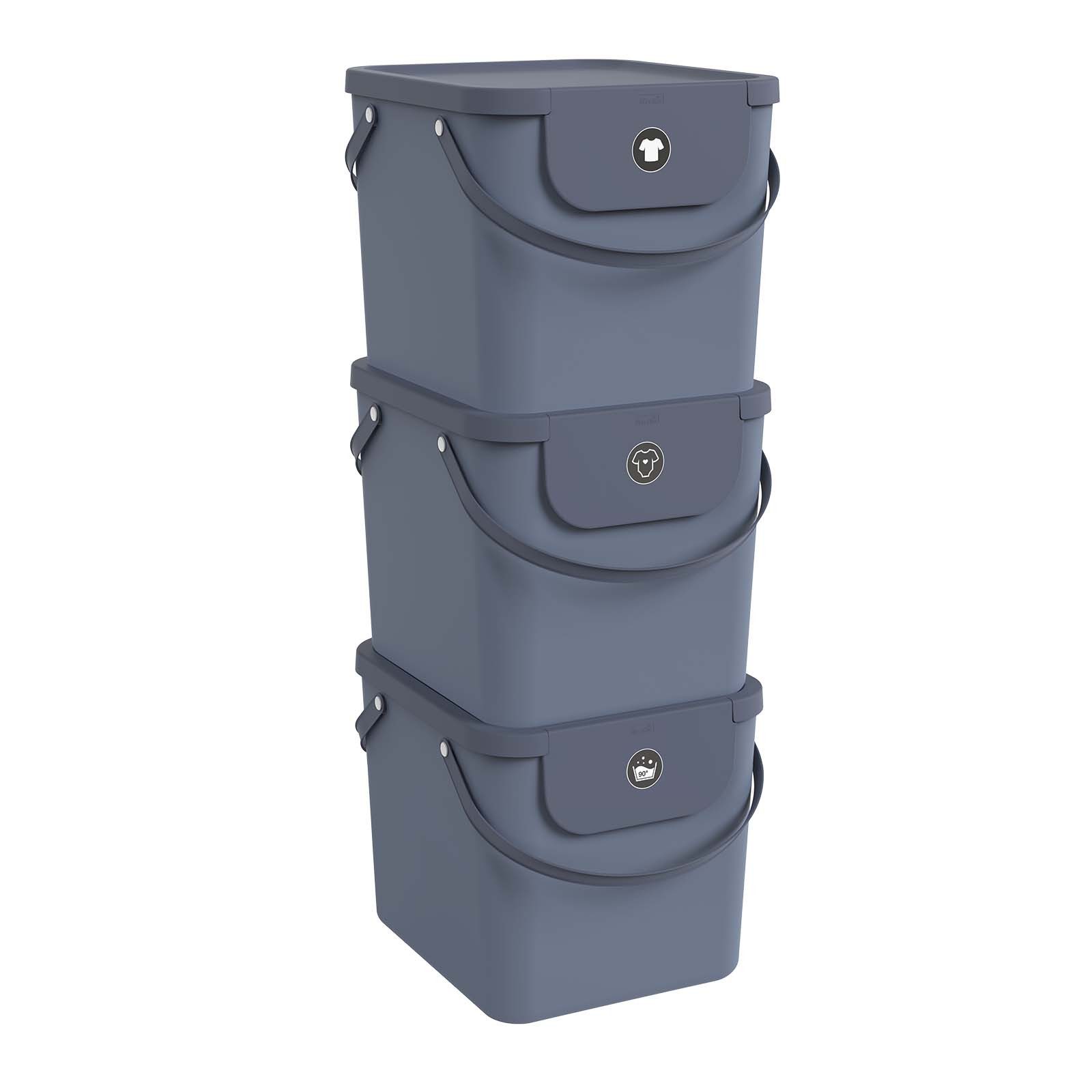 ROTHO Wäschekorb Albula 3er-Set Wäschesammler 40l mit Deckel, Kunststoff (PP recycelt) (Wäschesortiersystem, Set 3-tlg), Aus rezykliertem Kunststoff