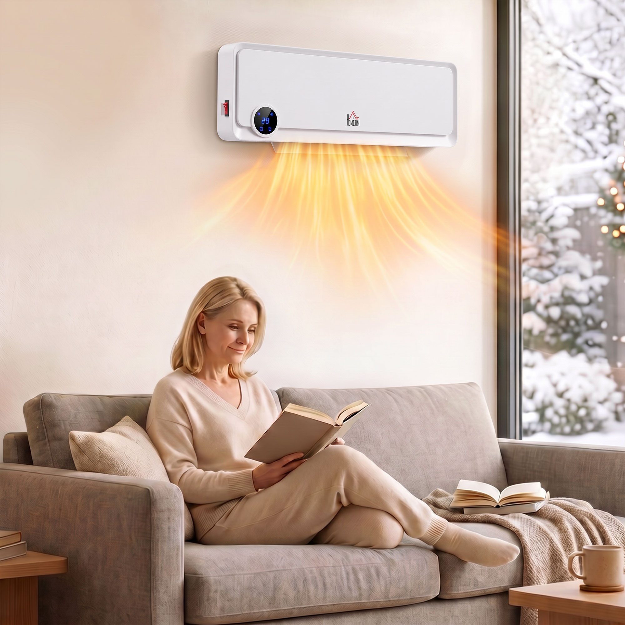 HOMCOM Heizlüfter Wandmontage, Wandheizgerät, Schnellheizer für Wohnzimmer, 2000 W, Keramikheizer, mehrere Modi, Timer, LED-Anzeige, Fernbedienung, Weiß von HOMCOM