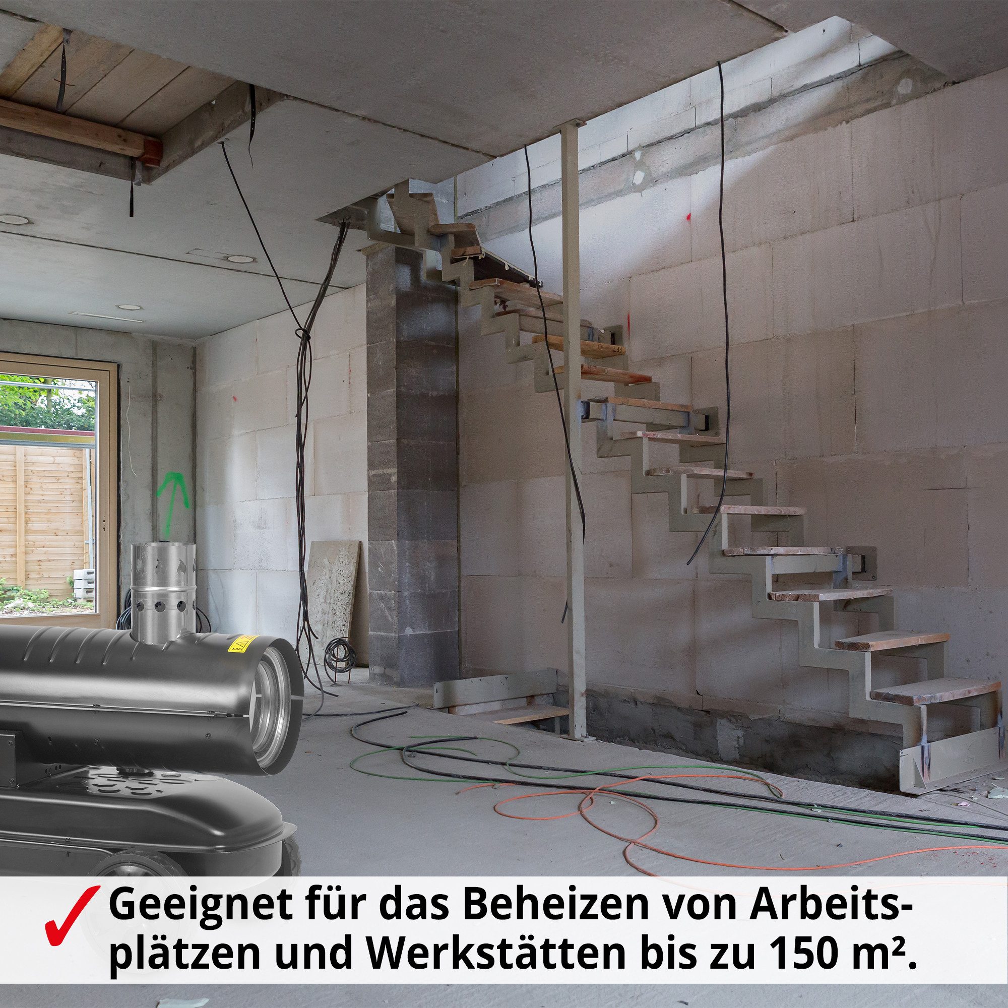 Hecht diesel heater 3040 with chassis, 18 kW, 18000 W, 450 m³/h, up to 150 m², 34.5 kPa