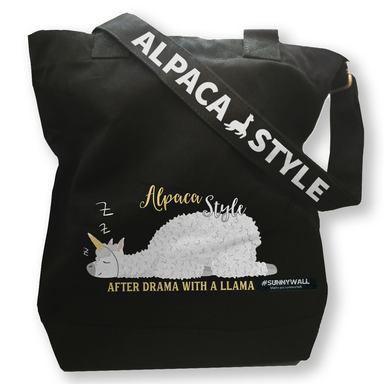 Sunnywall Freizeittasche Freizeittasche Canvas Alpaka - Alpca Style - No Drama with a Llama