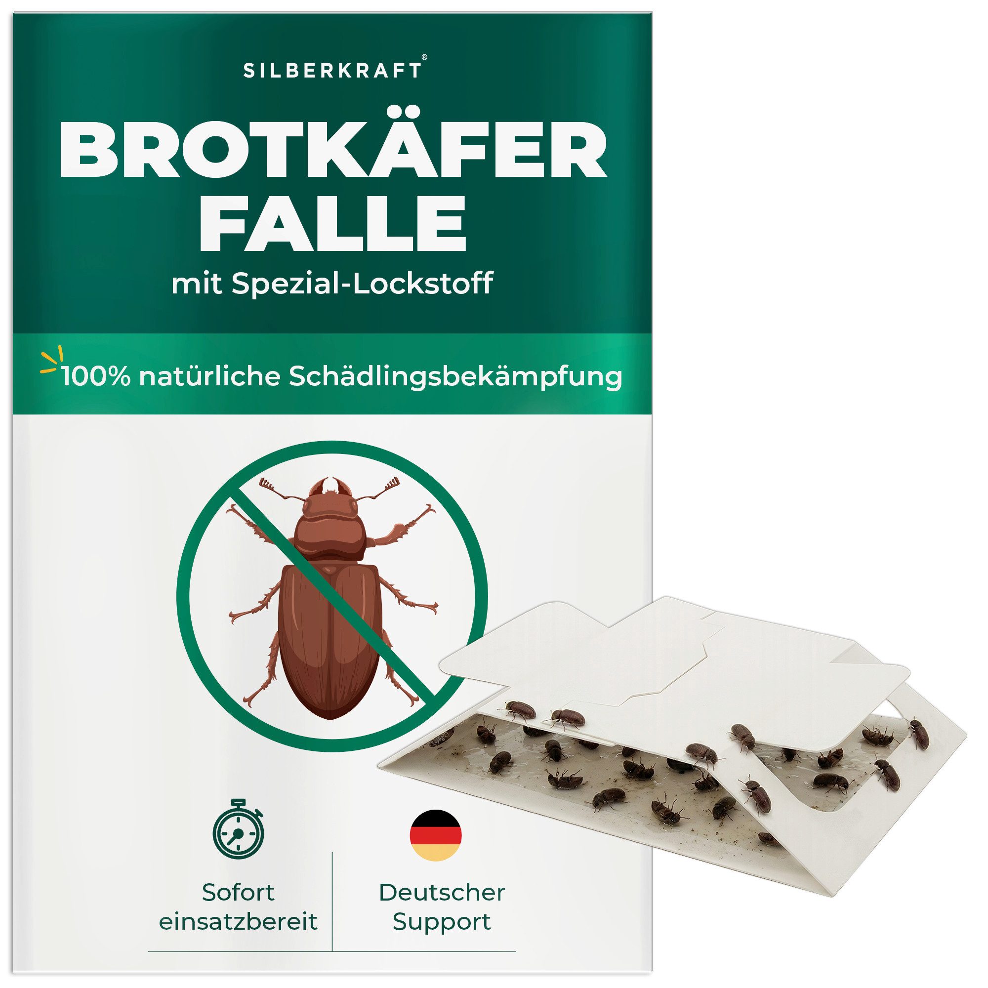 Silberkraft Insektenfalle Brotkäferfalle – Universal-Klebefalle mit Lockstoff, Extrastarke Klebefläche, einfache Anwendung