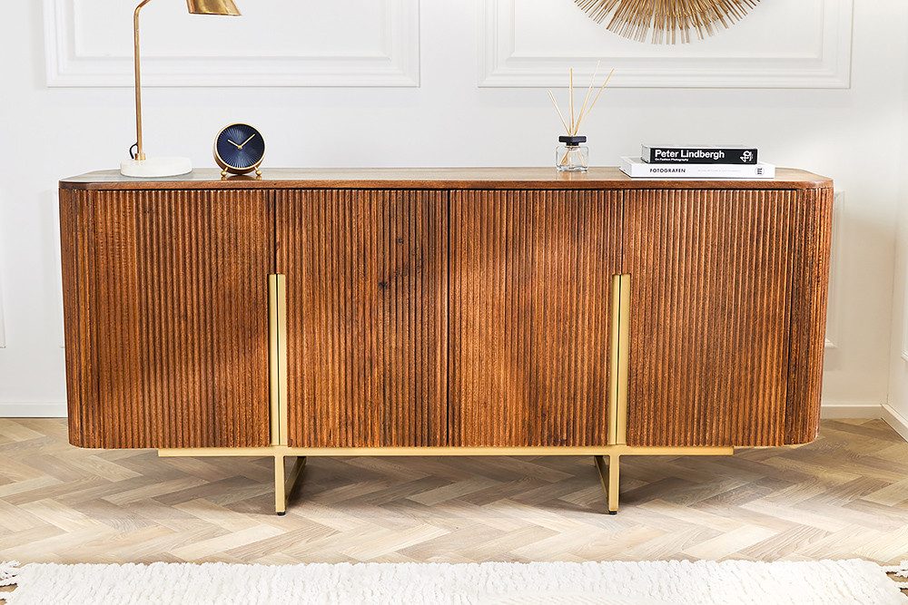 riess-ambiente Sideboard GATSBY 160cm braun / mattgold (Einzelartikel, 1 St), Wohnzimmer · Massivholz · Metall · Kommode · Retro Design