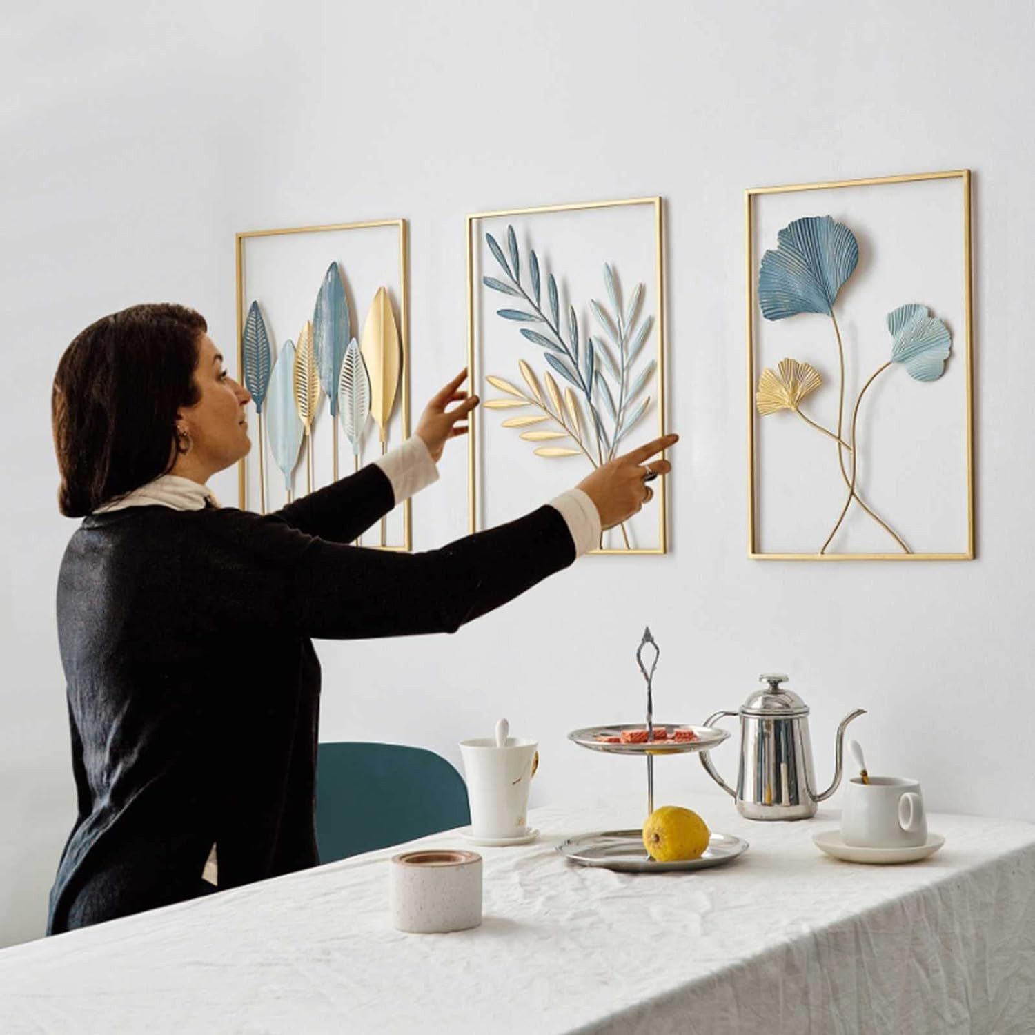 Coonoor Wanddekoobjekt 3er Set Wandskulptur aus Metall Gingko, Wandbehang W günstig online kaufen