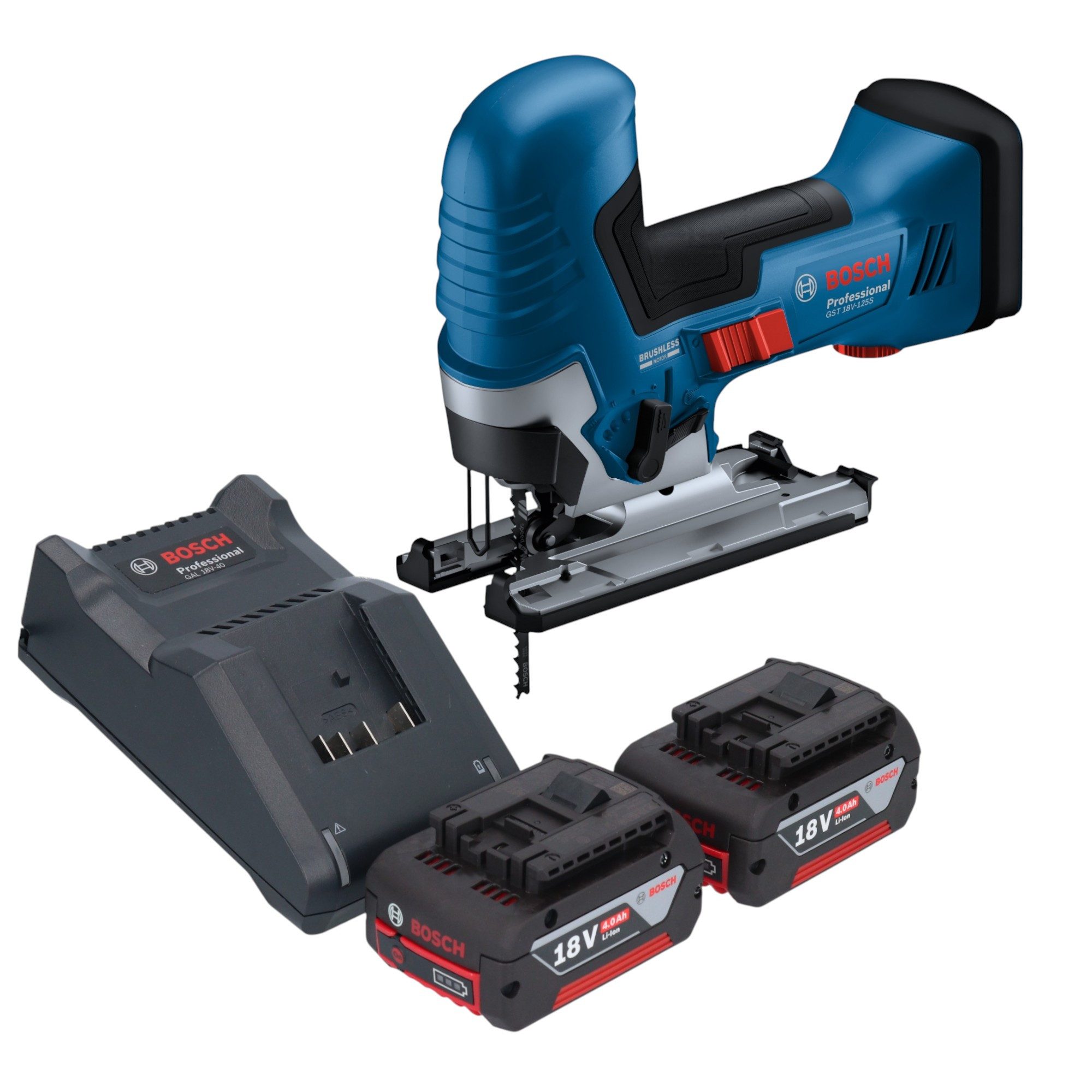 Bosch Professional Akku-Stichsäge GST 18V-125 S Professional 18 V 125 mm Brushless + 2x Akku 4,0 Ah
