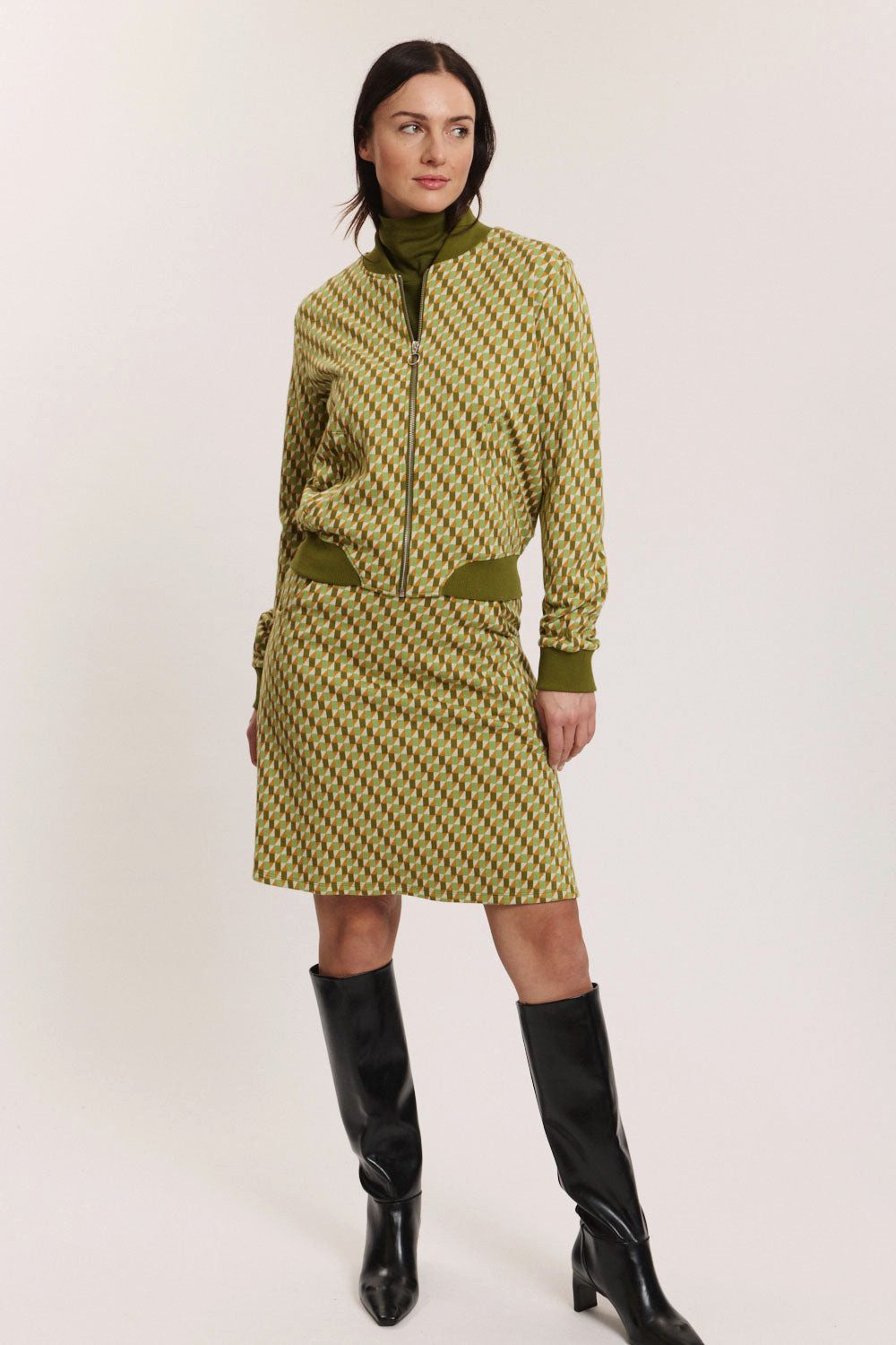 Tranquillo Blouson Damen Bimbaa GOTS-Bio-Baumwolle College-Kragen elastisches Bündchen Jacquard-Blouson-Jacke mit lockerer Passform, ungefüttert