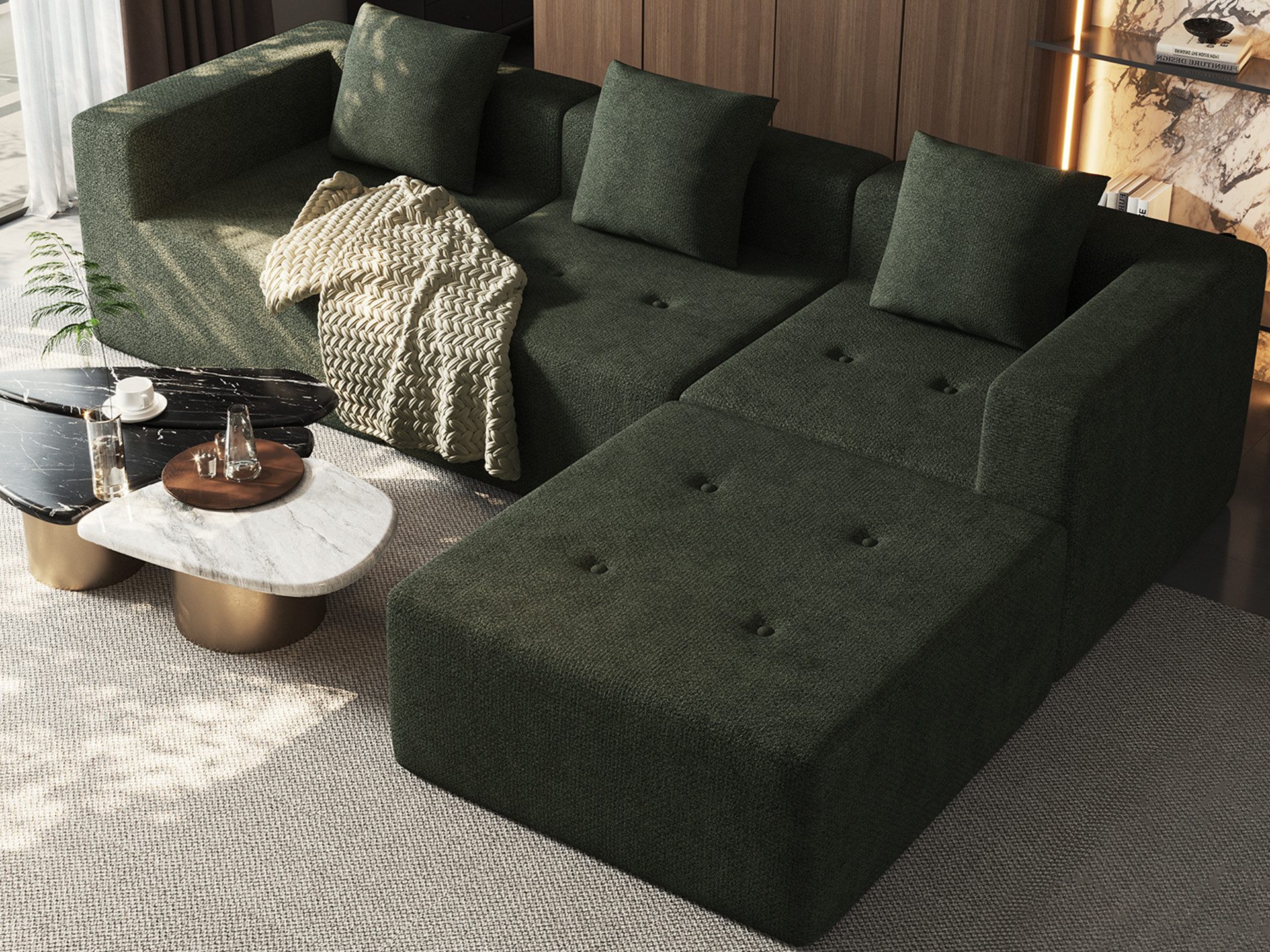 Lexzurn Ecksofa Sofa mit Federkern Widersteht dem Durchsitzen, B: 258.5cm Schlafsofa, mit großer Chaiselongue & 3 Zierkissen, Chenille-Struktur keine Montage erforderlich