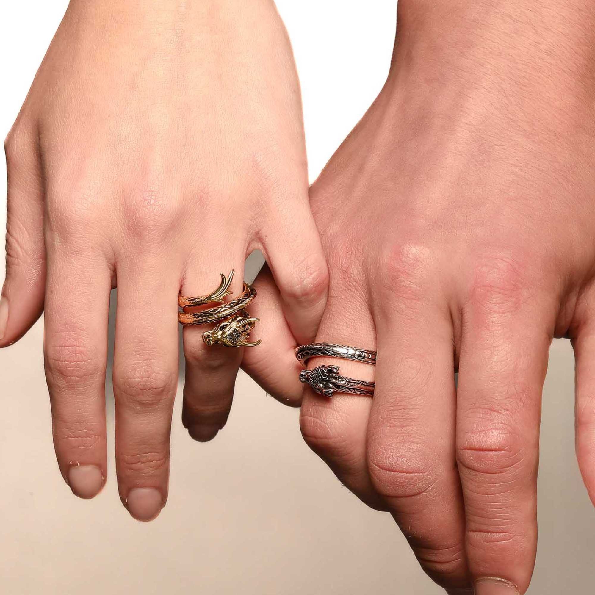 Seinerzeit FLORA & FAUNA Silberring Drakonis Drachen Ring M - 56/58 (1-tlg), Material: 925 Sterling Silber, rhodiniert, geschwärzt