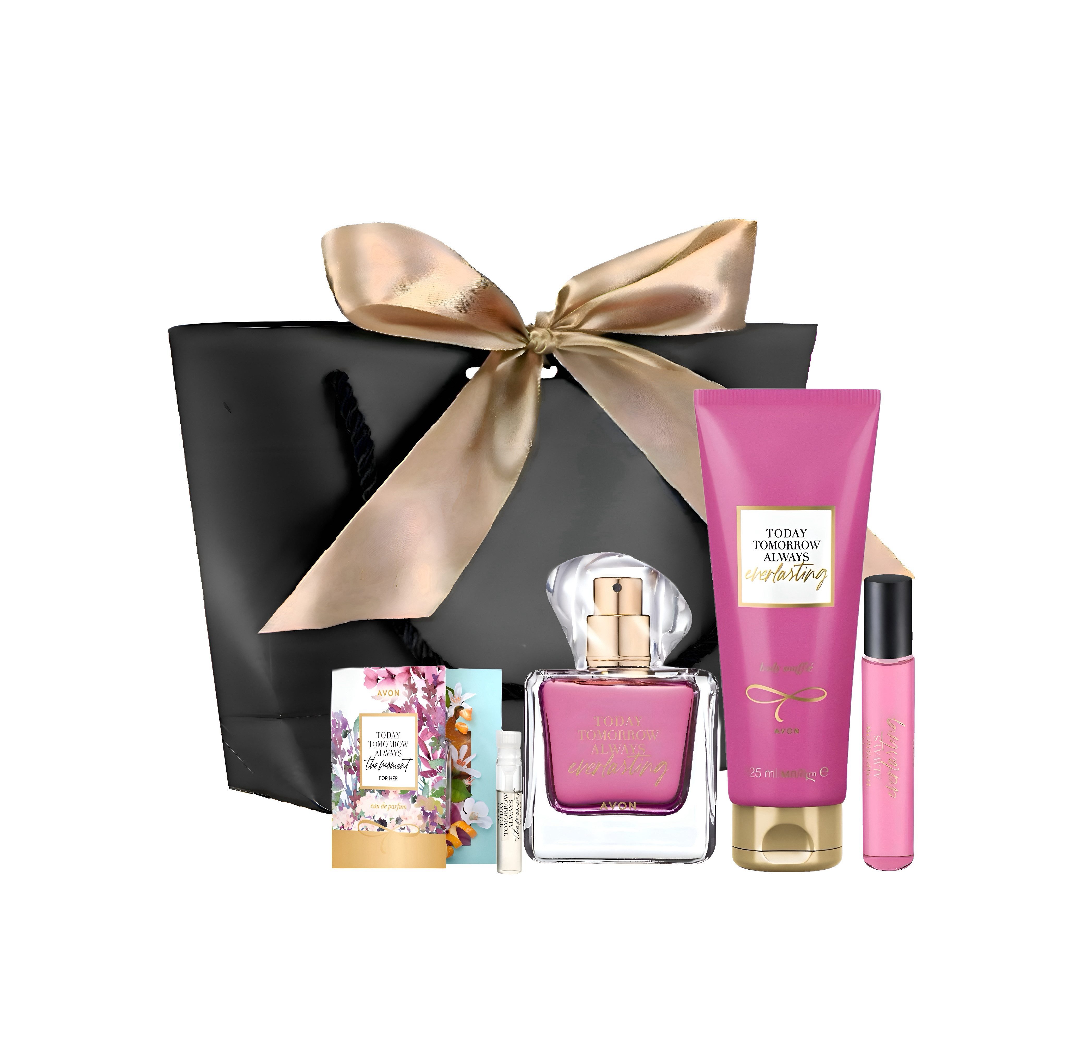 AVON Cosmetics Eau de Parfum TTA EVERLASTING Taschenspray Körpermousse Kosmetikset für Damen, 5-tlg., TODAY TOMORROW ALWAYS EVERLASTING, 8 Stunden hält.