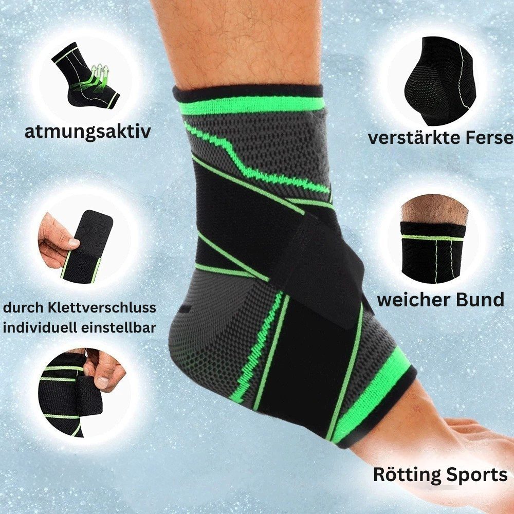 Rötting Design Sprunggelenkbandage Sprunggelenkbandagen Fußgelenkbandage Knöchelbandage Fußbandage (Rötting Sports), atmungsaktiv, Farbe grün/schwarz, verschiedene Größen