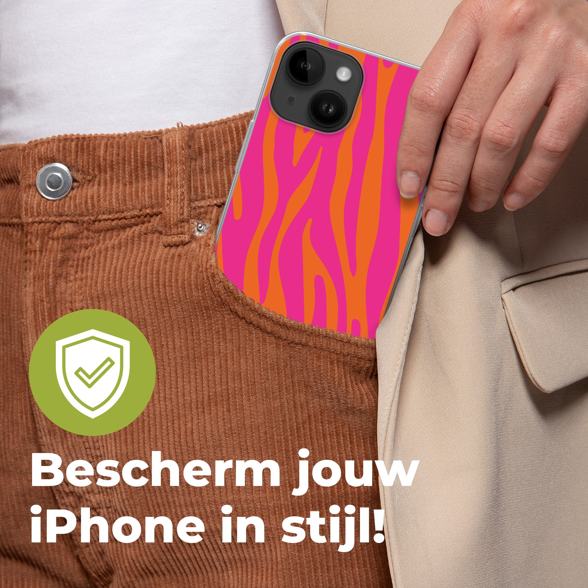 MuchoWow Handyhülle für Apple iPhone 14 Zebramuster - Rosa - Orange - Tiermuster, Smartphone-Bumper, Print, Handy Schutzhülle Dünn