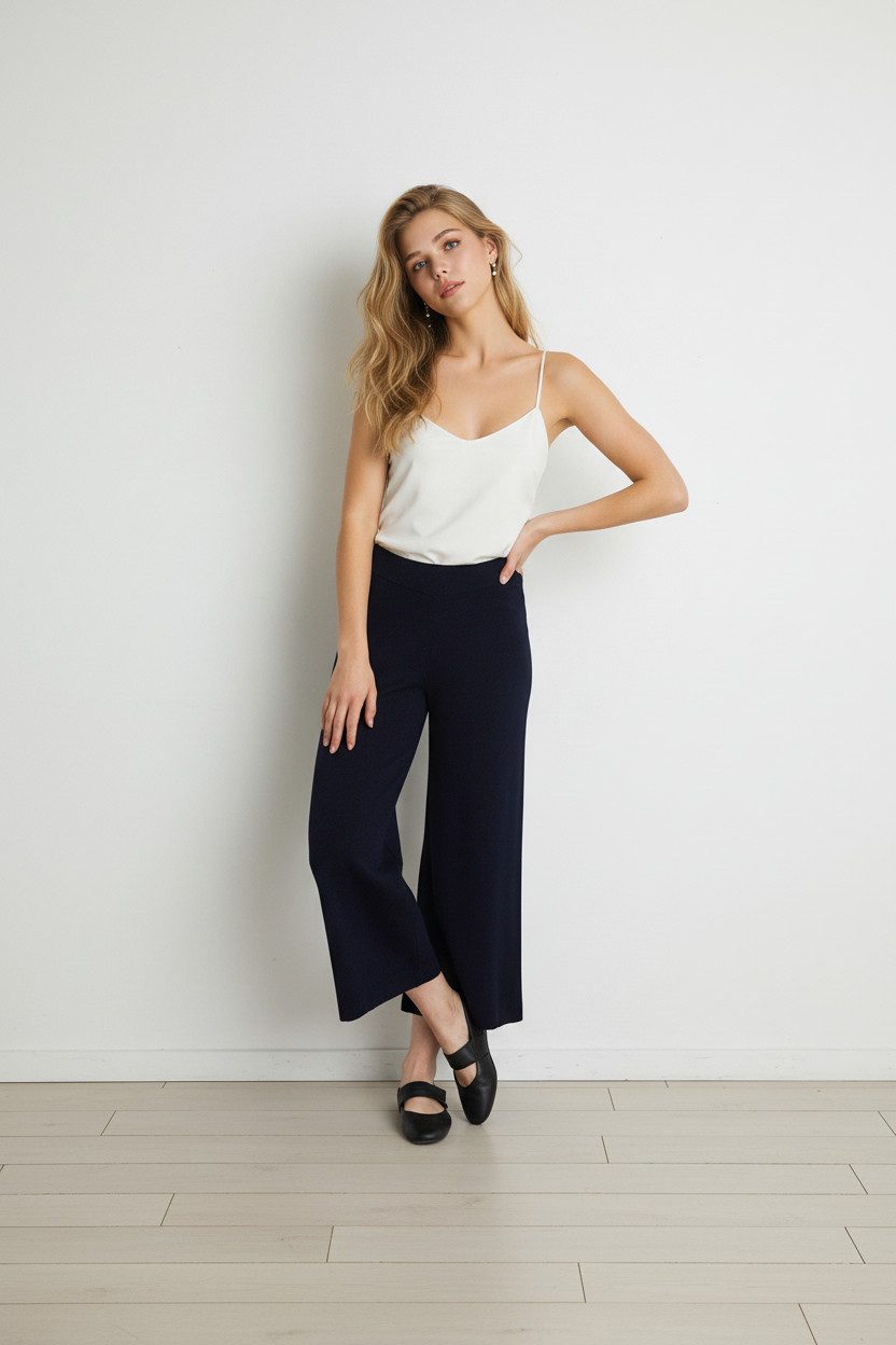 Zuckerwatte Strickhose mit weitem Bein, aus feinem Viskose Stretch günstig online kaufen