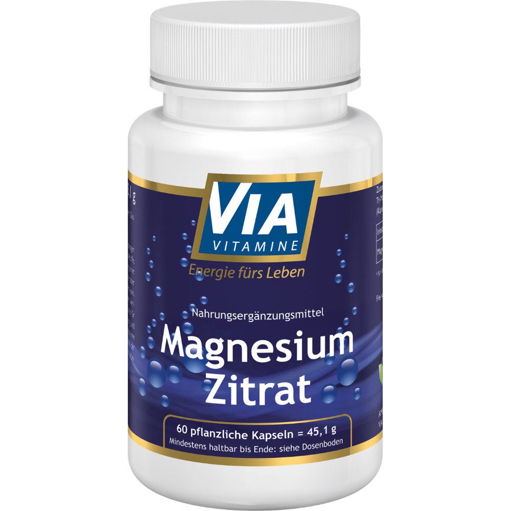 Magnesiumzitrat, schneller wirksam, vegane Kapseln