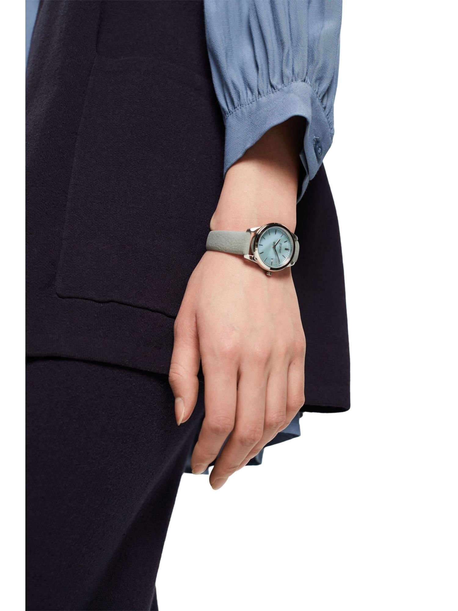 Damen Uhren Esprit Quarzuhr Edelstahl-Uhr mit Armband in Lederoptik