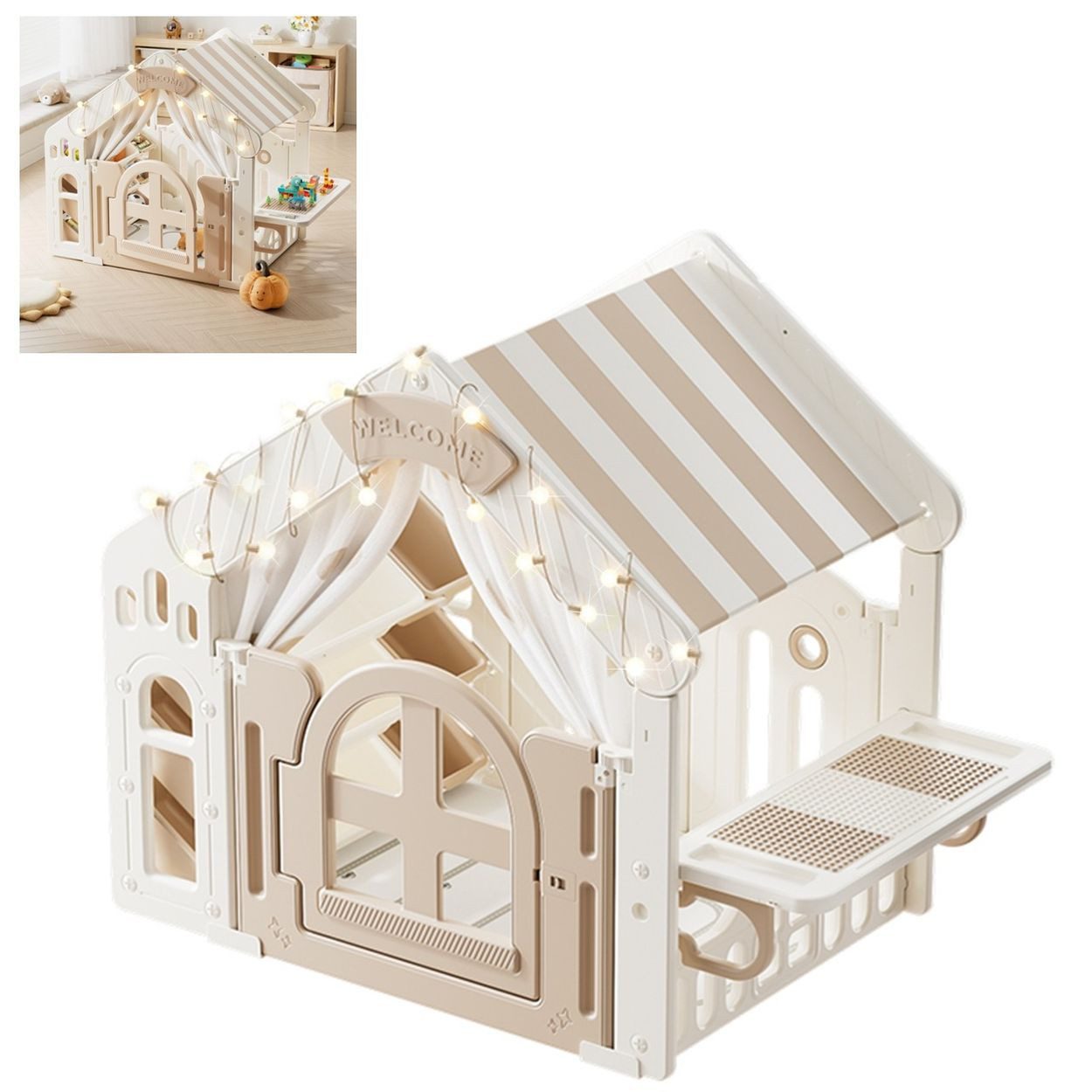 Moni Spielhaus Spielhaus multifunktional, Matte Aufbewahrungsboxen Tisch Lichter