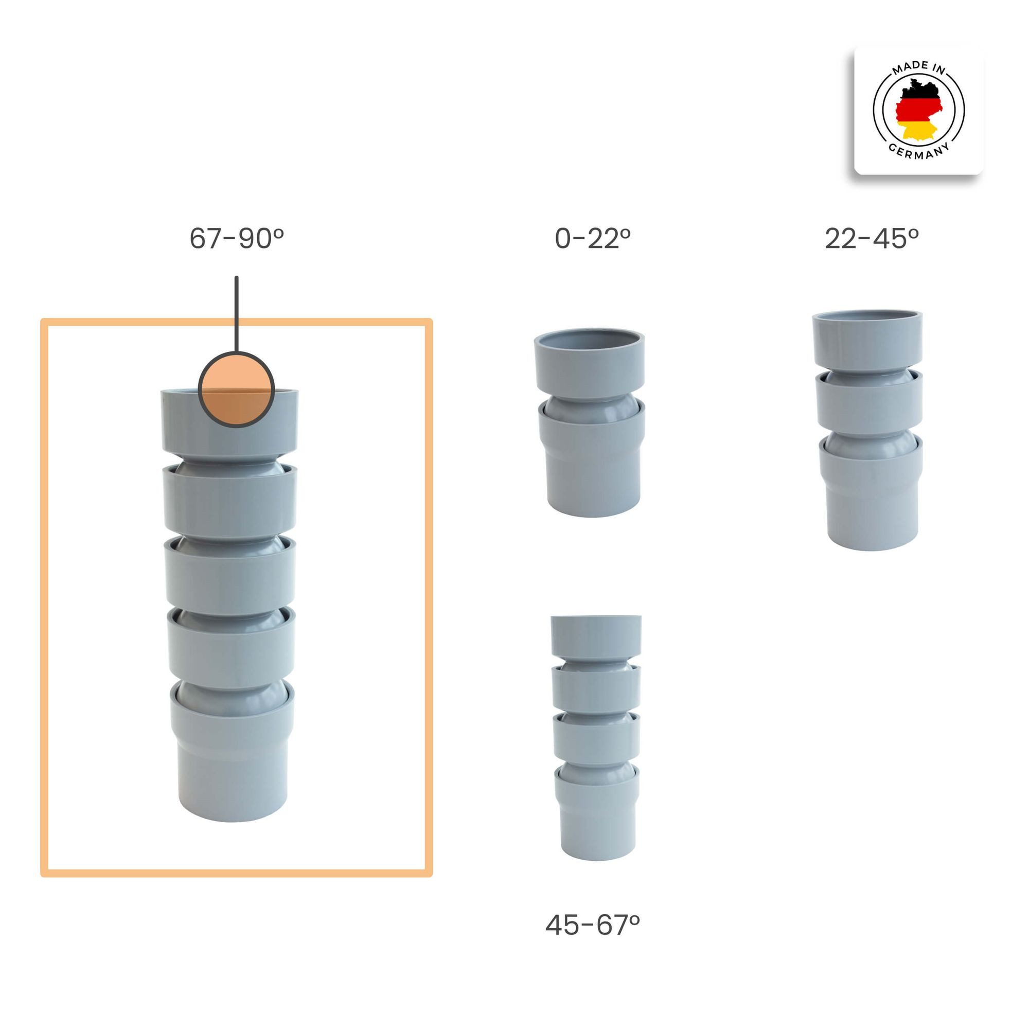 INEFA Regenfallrohr Flexibler Rohrbogen, (DN 50 67-90°. 4 Bogenstücke), Kunststoff, Winkel- Set, Fallrohr, Dachrinne- Zubehör Gartenhaus