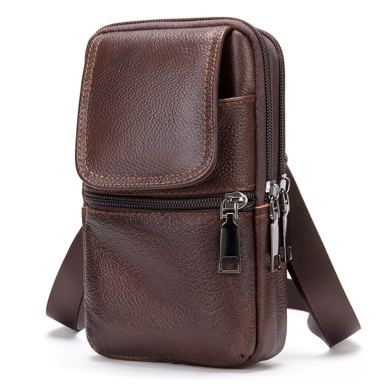YUBRO-STUDIO Schultertasche Herren Leder Umhängetasche Mehrfach-Taschen günstig online kaufen