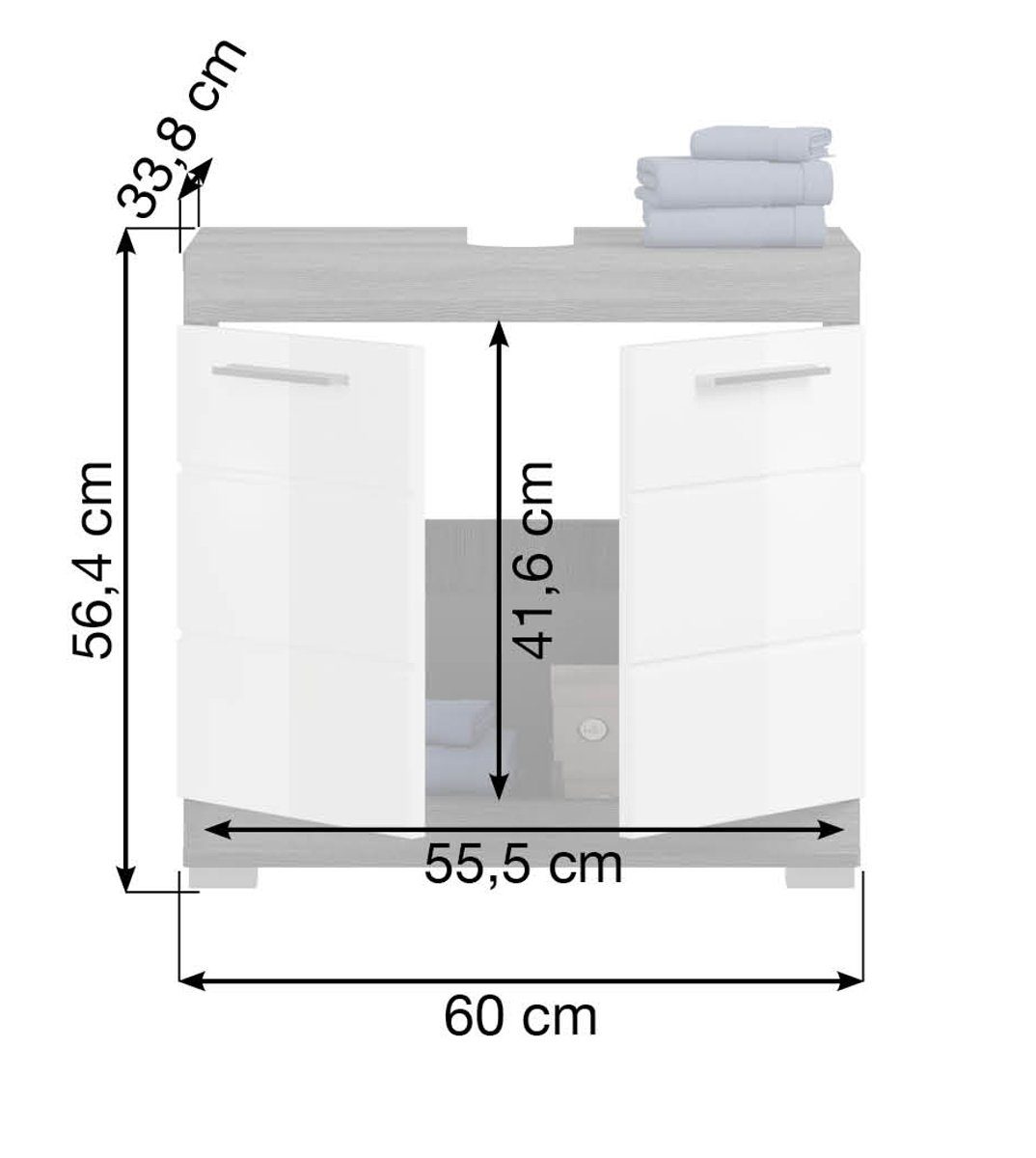 Scout Hochglanz (Waschtisch weiß xonox.home 2-türig, Breite grau) und 60 Unterschrank, cm Waschbeckenunterschrank