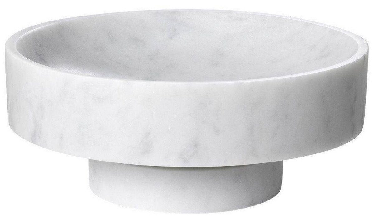Casa Padrino Dekoobjekt Luxus Schale Weiß Ø 33 x H. 13 cm - Runde Deko Schüssel aus hochwertigem Carrara Marmor - Luxus Deko Accessoires