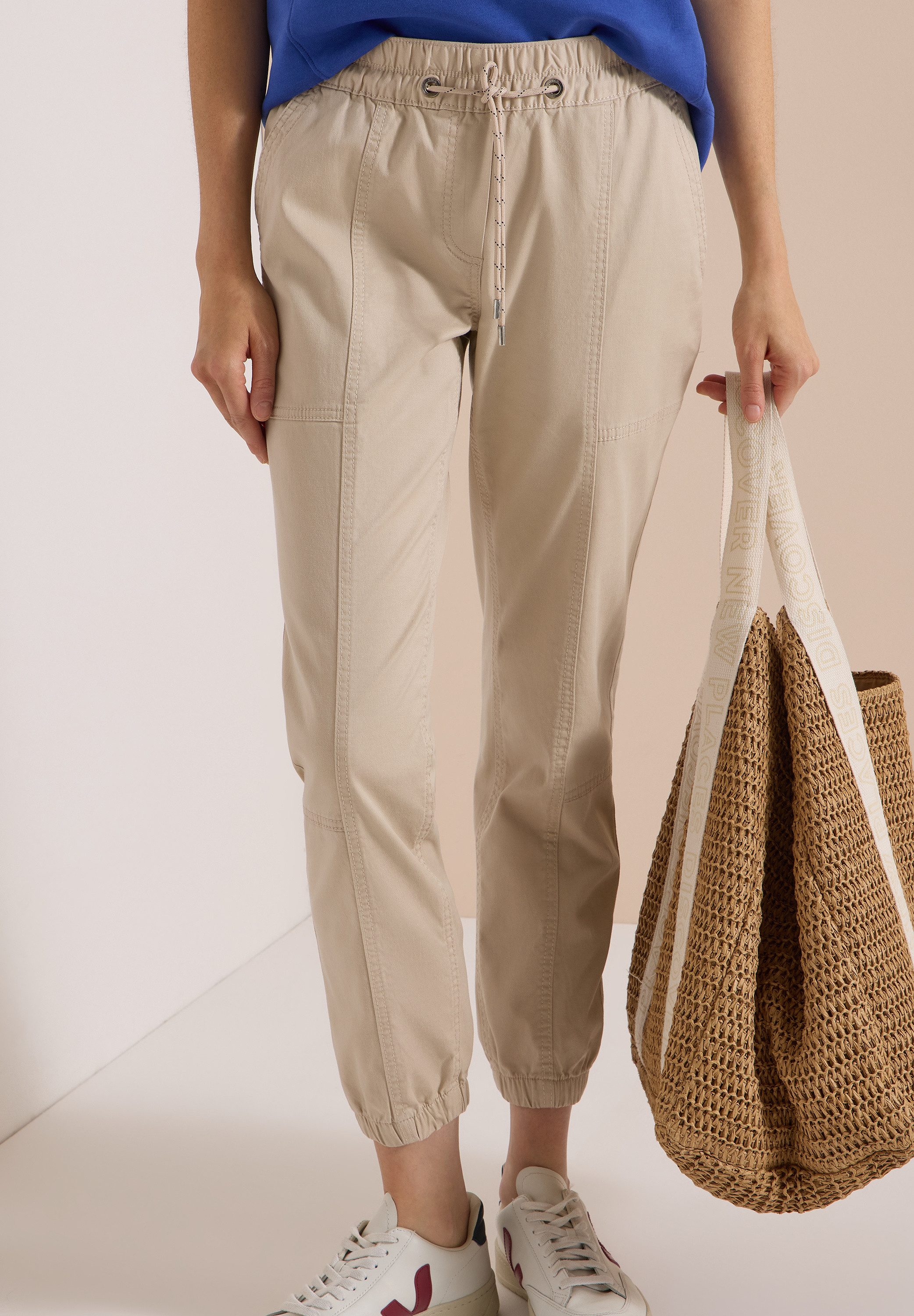 CECIL Stoffhose Style Tracey mit Teilungsnähten, Elastikbund, verkürzte Beinlänge