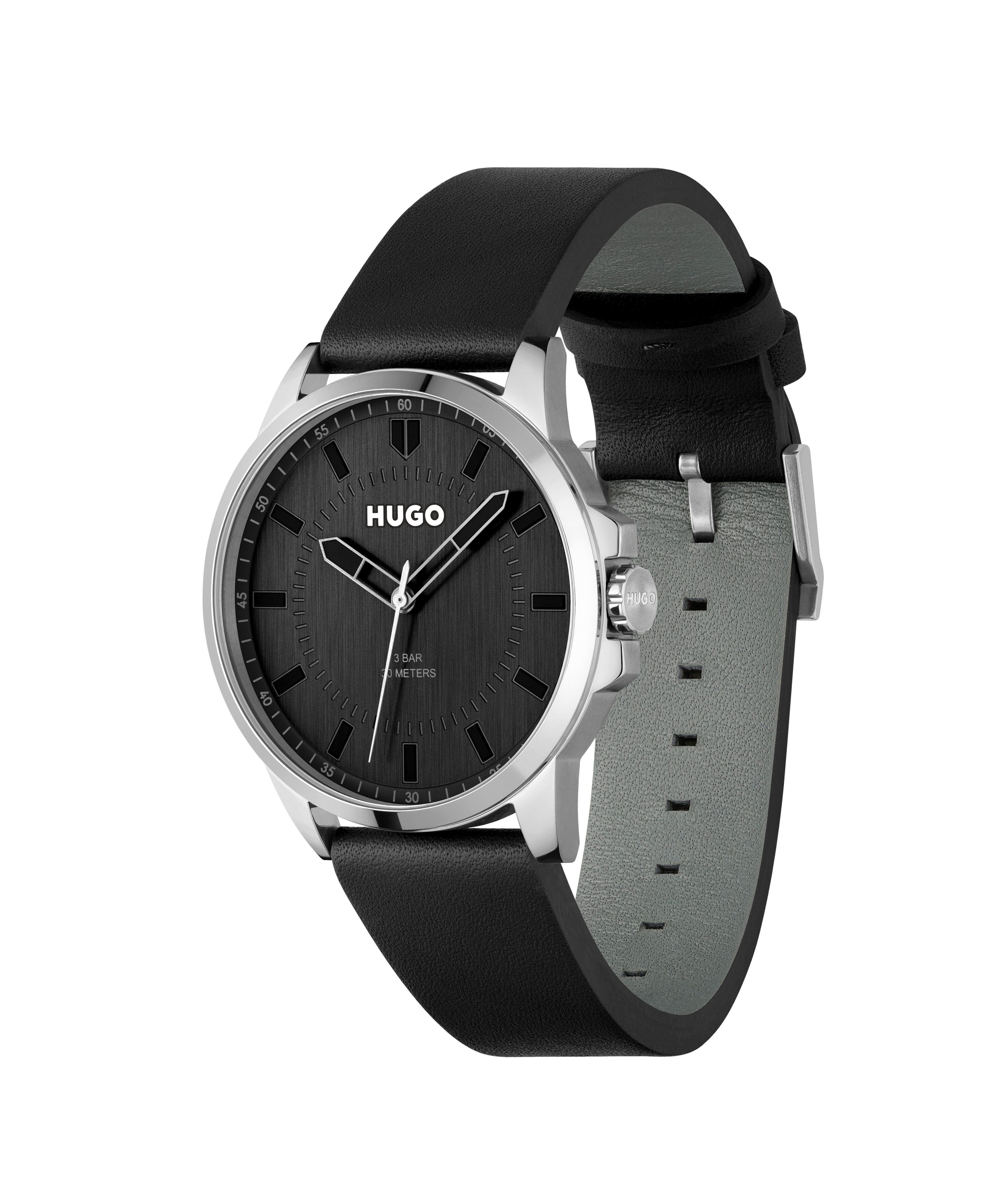 HUGO Quarzuhr #FIRST 1530188, Armbanduhr, Herrenuhr, Mineralglas, Lederarmband