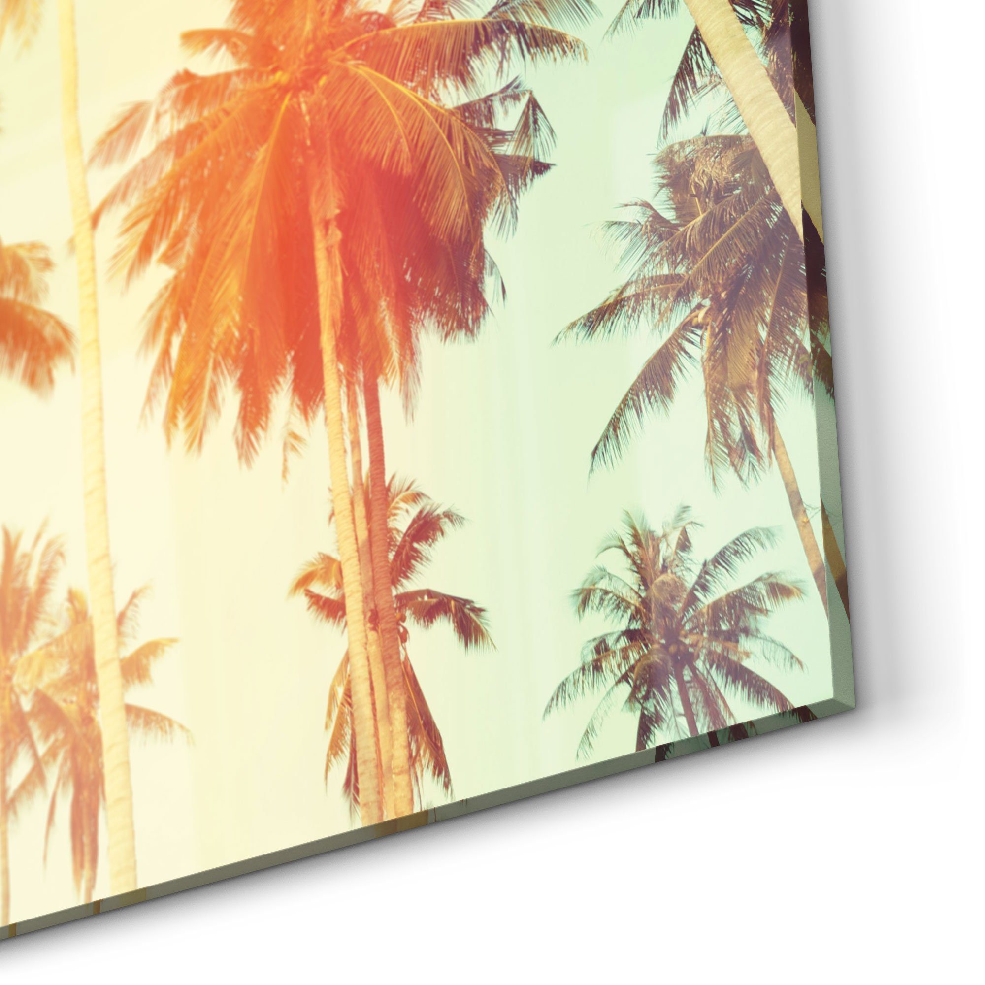 DEQORI Küchenrückwand 'Palmen mit Badrückwand Herdblende Glas Farbfilter', Spritzschutz