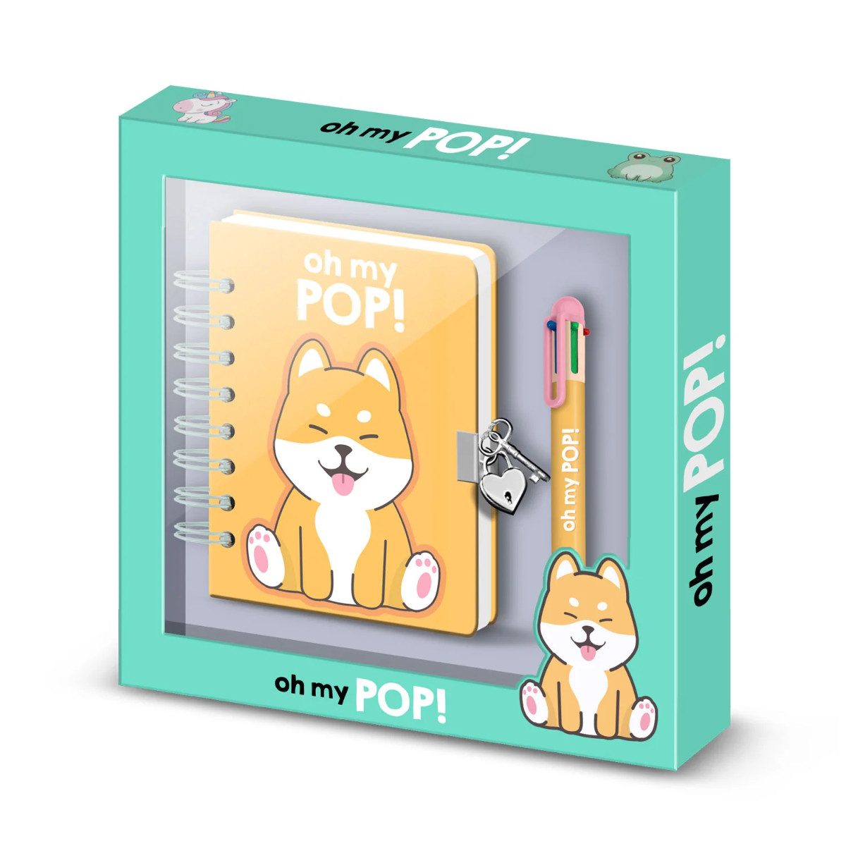 Oh My Pop! Tagebuch Set A5 mit 6 Farbige Kugelschreiber mit Schloss