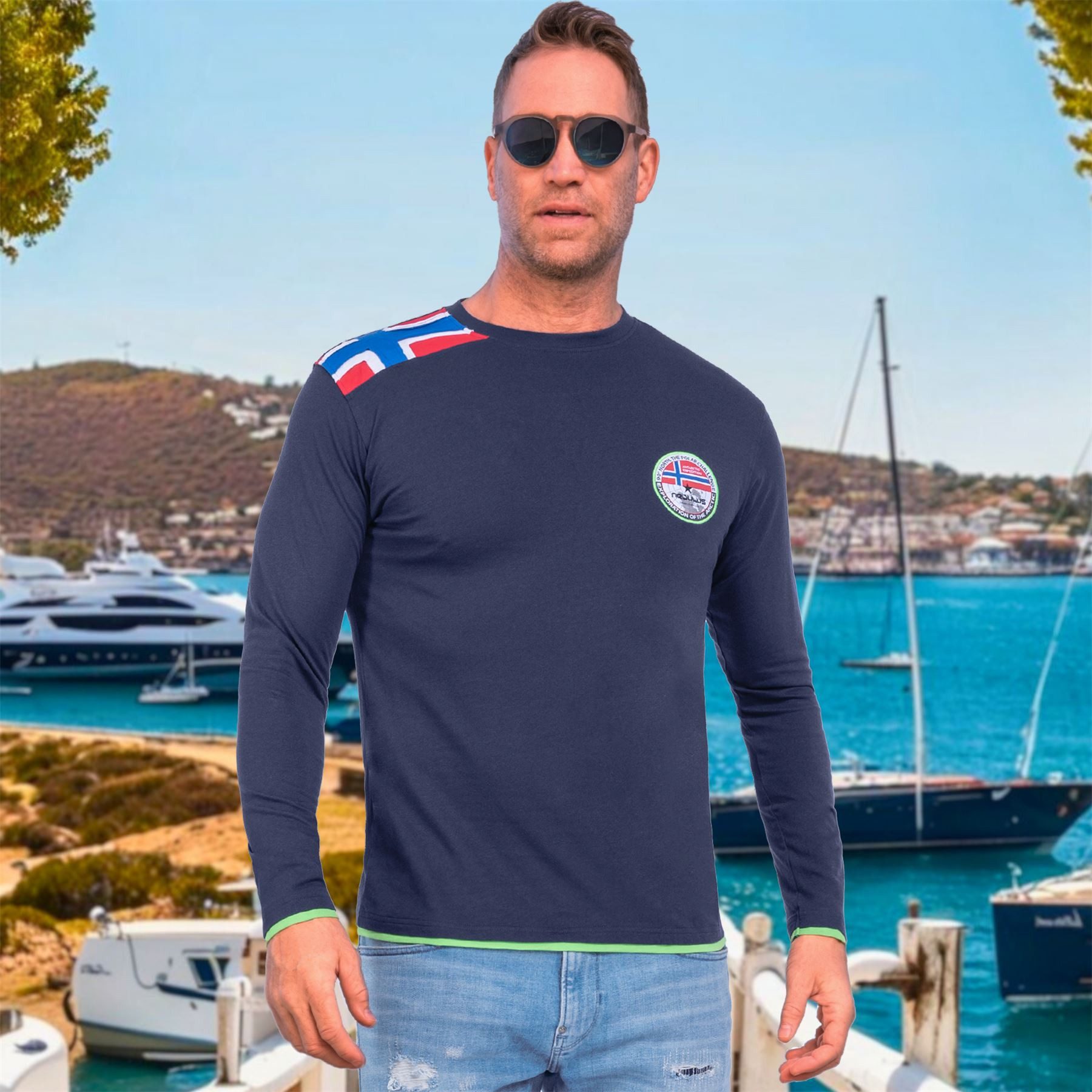 Nebulus Langarmshirt FREEKY, P6682 - Herren, navy-lime, M