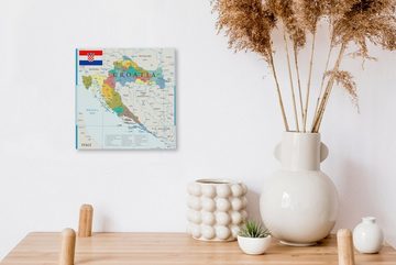 OneMillionCanvasses® Leinwandbild Detaillierte Karte von Kroatien mit den Nachbarländern, (1 St), Leinwand Bilder für Wohnzimmer Schlafzimmer